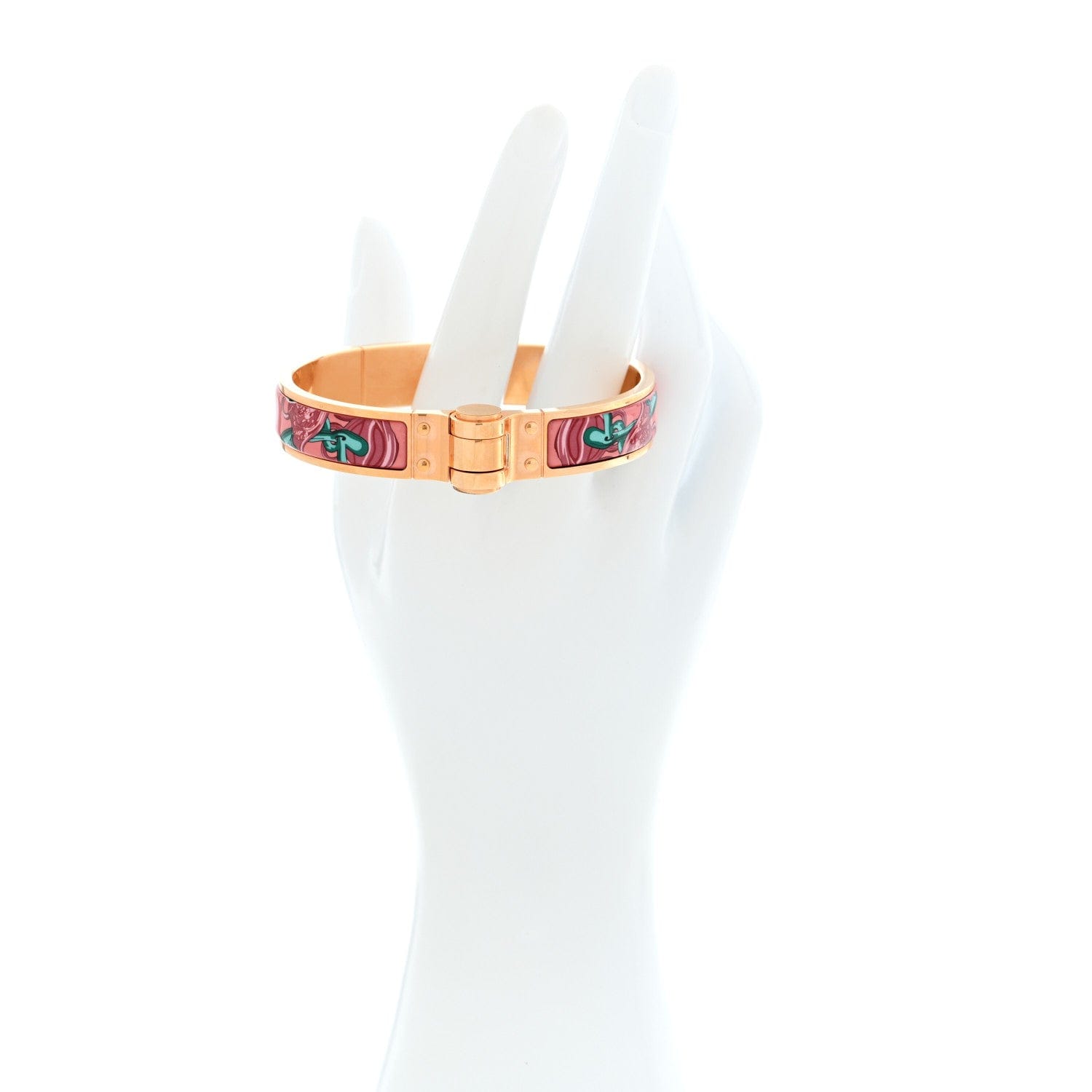 Hermes Enamel Printed Narrow Charniere Brides De Gala Hinged Bracelet M Rose Couture
