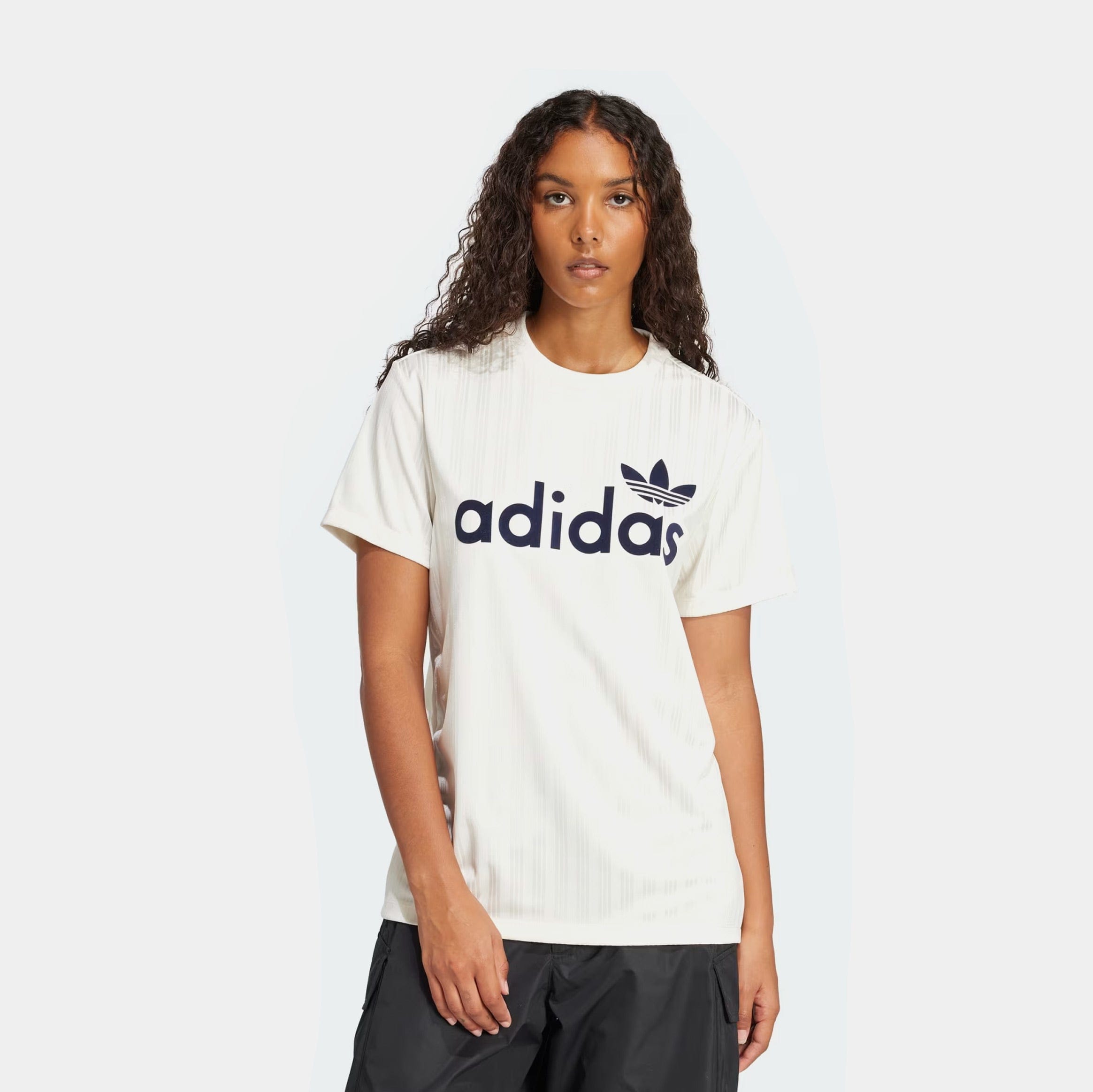 adidas Linear Graphic Womens Short Sleeve Shirt (White/Navy)