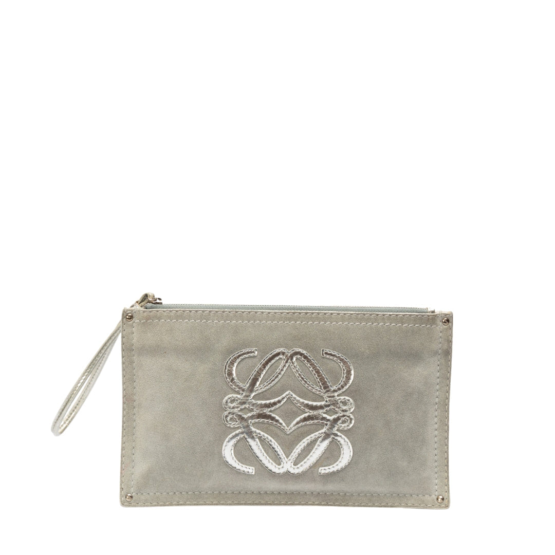 Loewe Grey Suede Wristlet Wallet