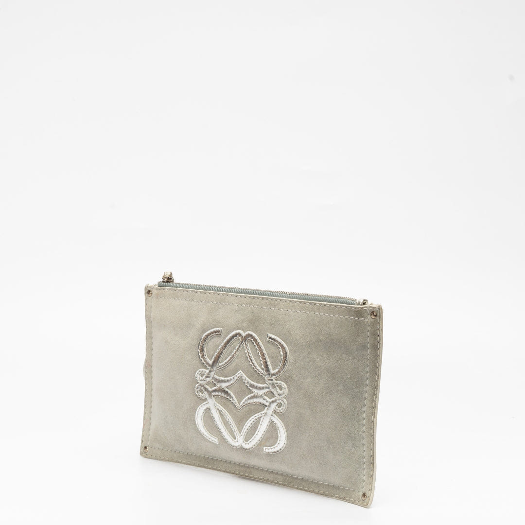 Loewe Grey Suede Wristlet Wallet