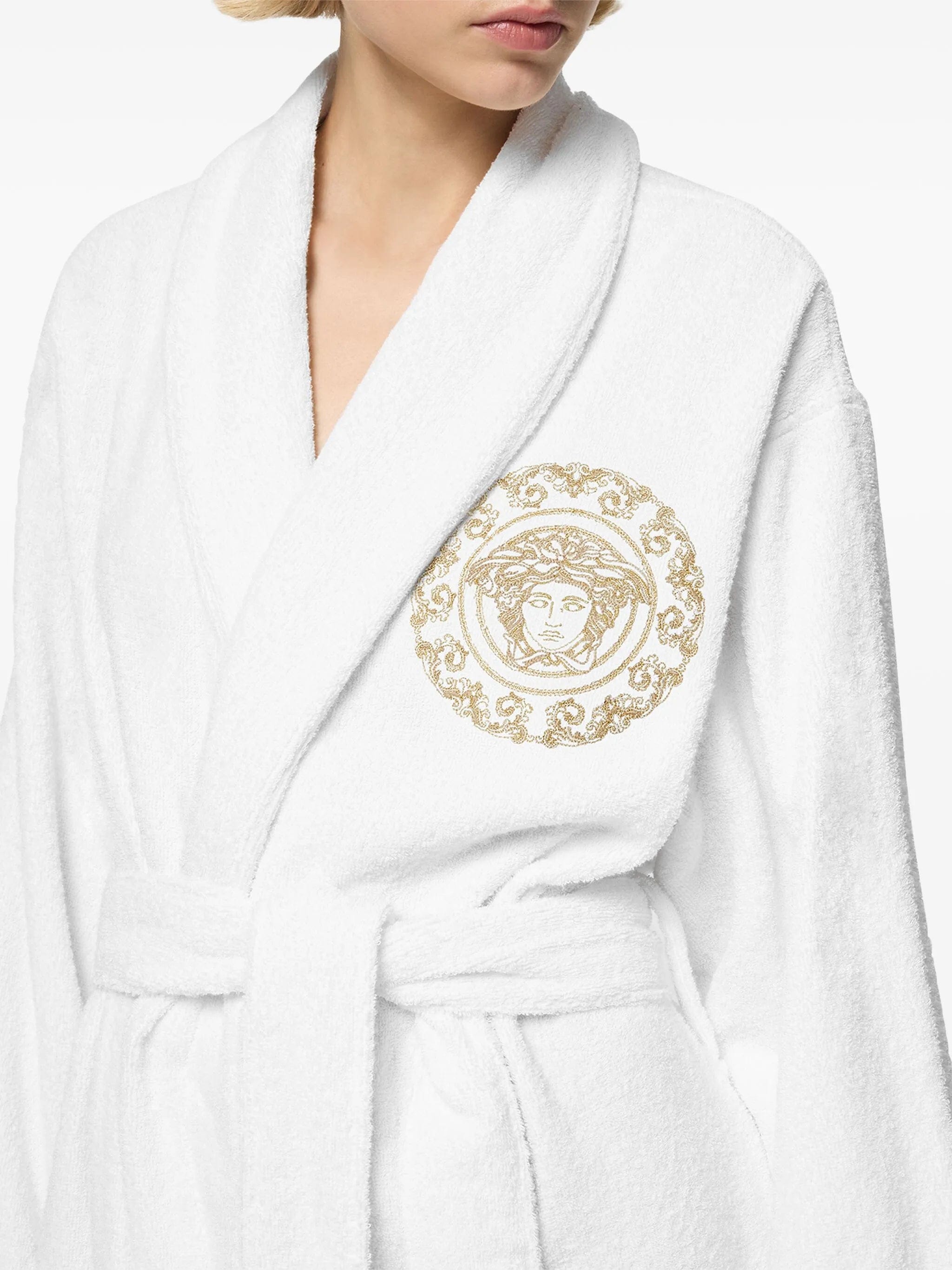 Versace Medusa - embroidered belted bath robe