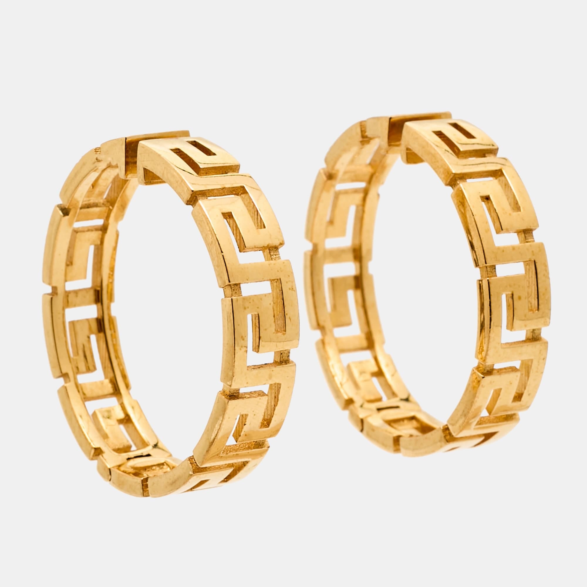 Versace Greca Gold Tone Hoop Earrings