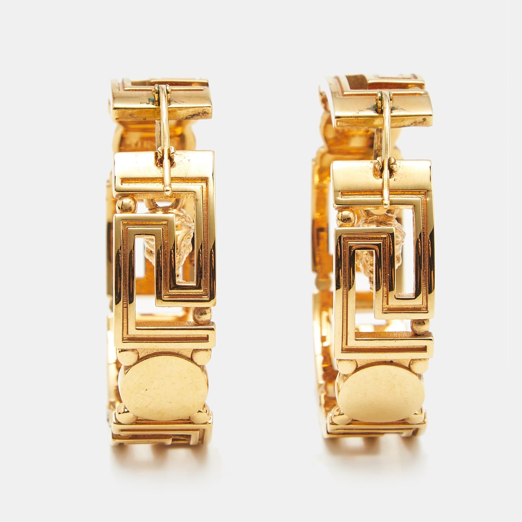 Versace Medusa Greca Gold Tone Hoop Earrings
