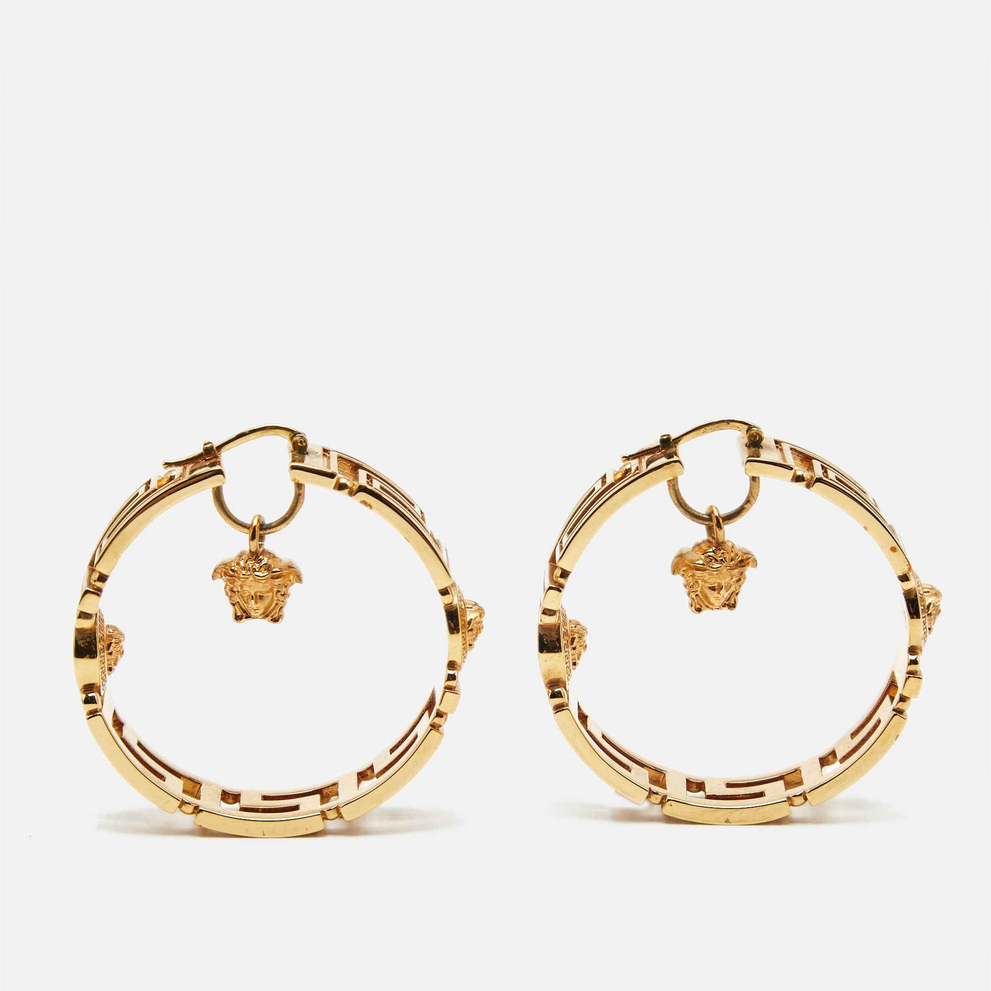 Versace Medusa Greca Gold Tone Hoop Earrings