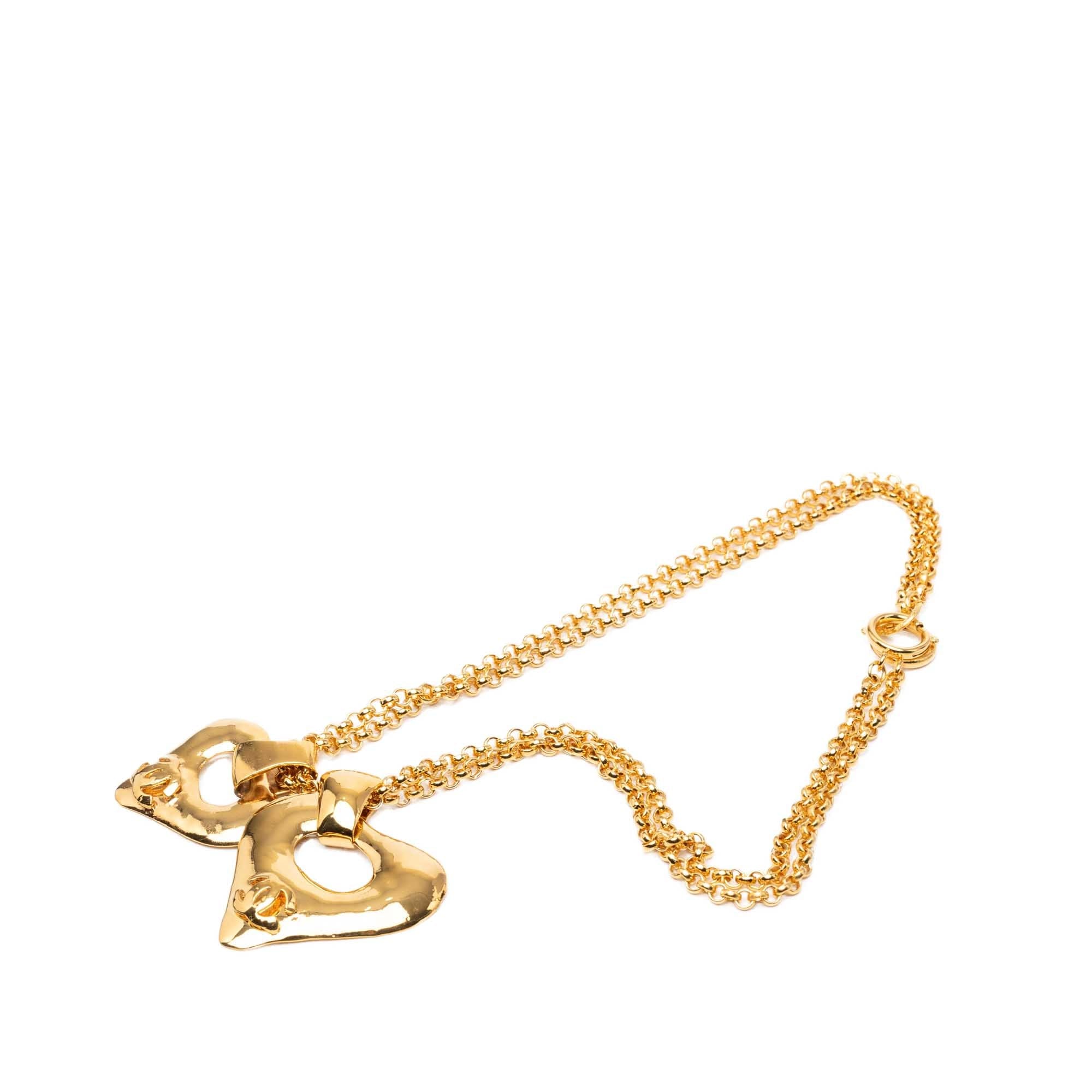 Chanel CC Gold Plated Double Heart Pendant Necklace