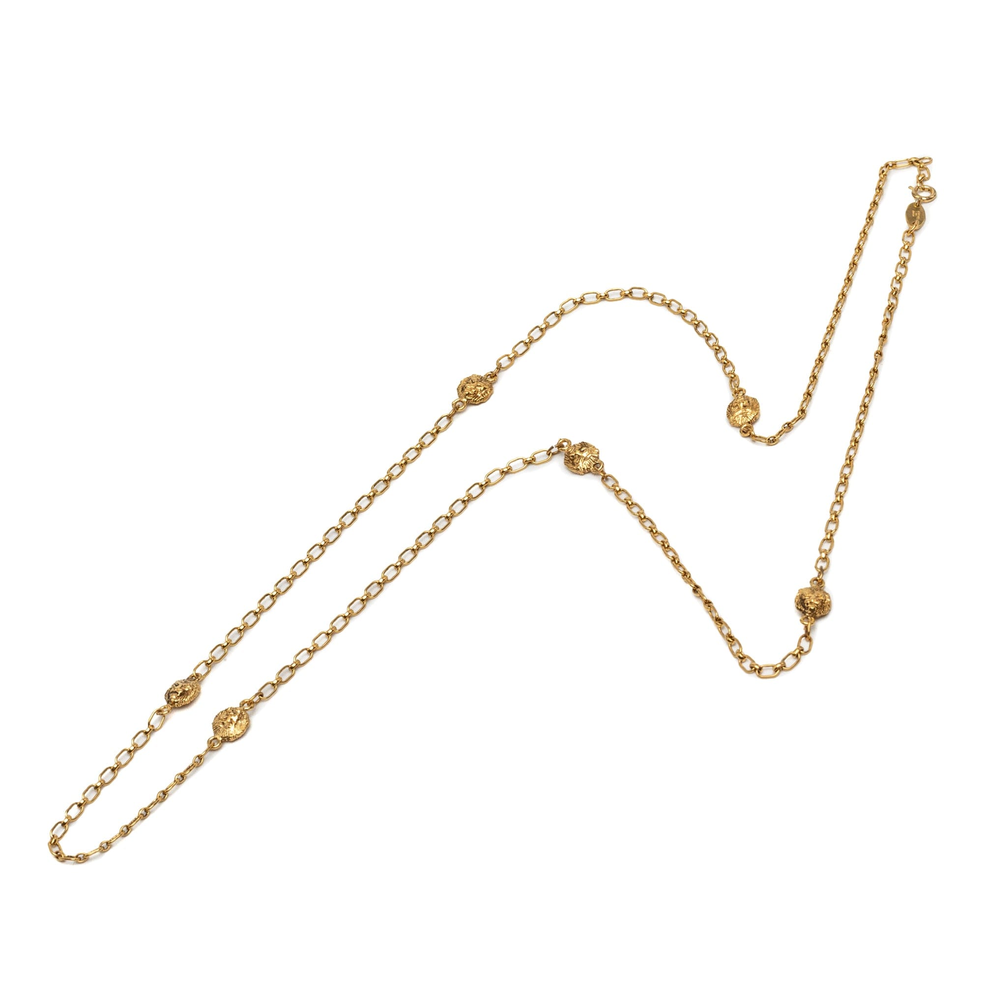 Chanel CC Gold Plated Lion Head Station Chain Long Necklace