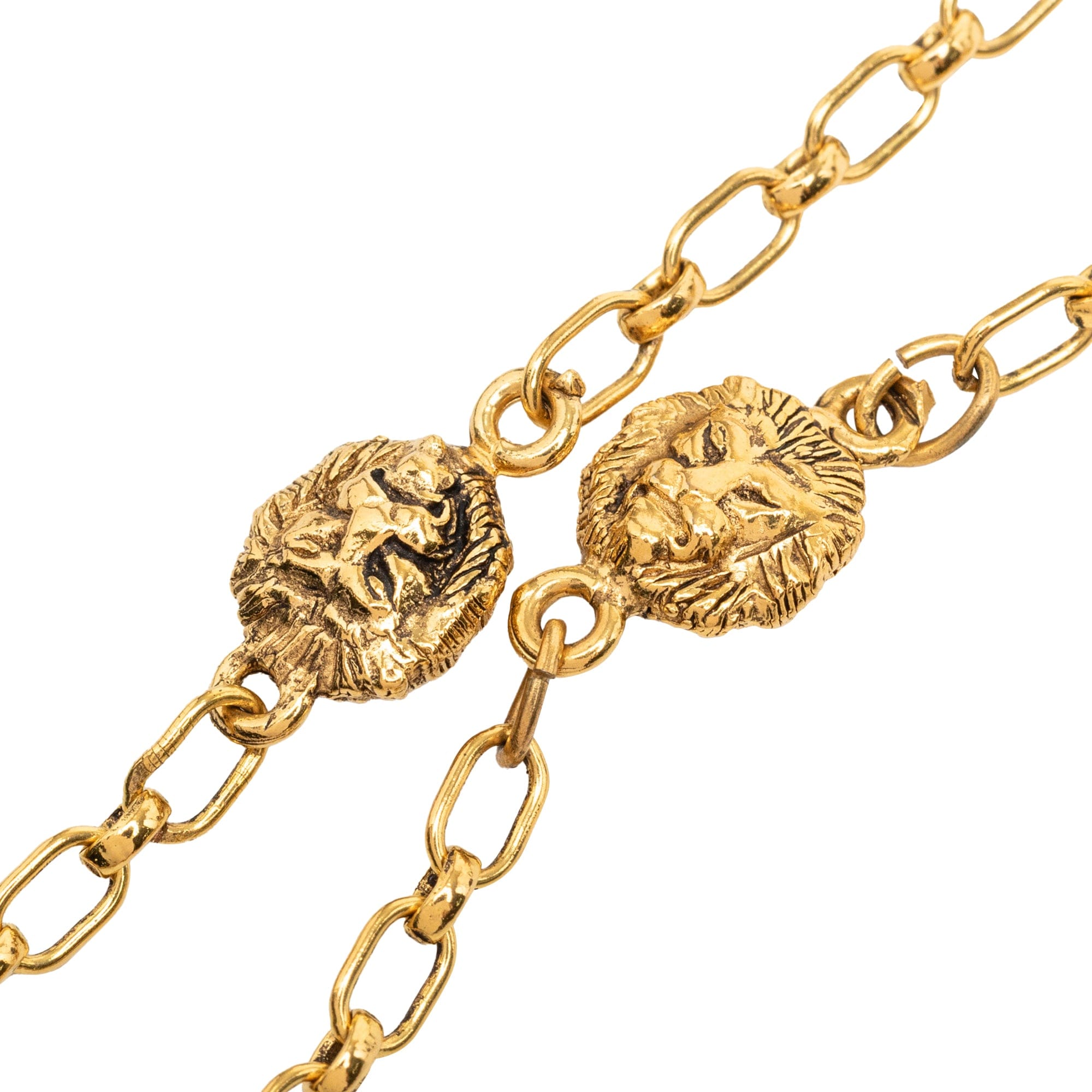 Chanel CC Gold Plated Lion Head Station Chain Long Necklace