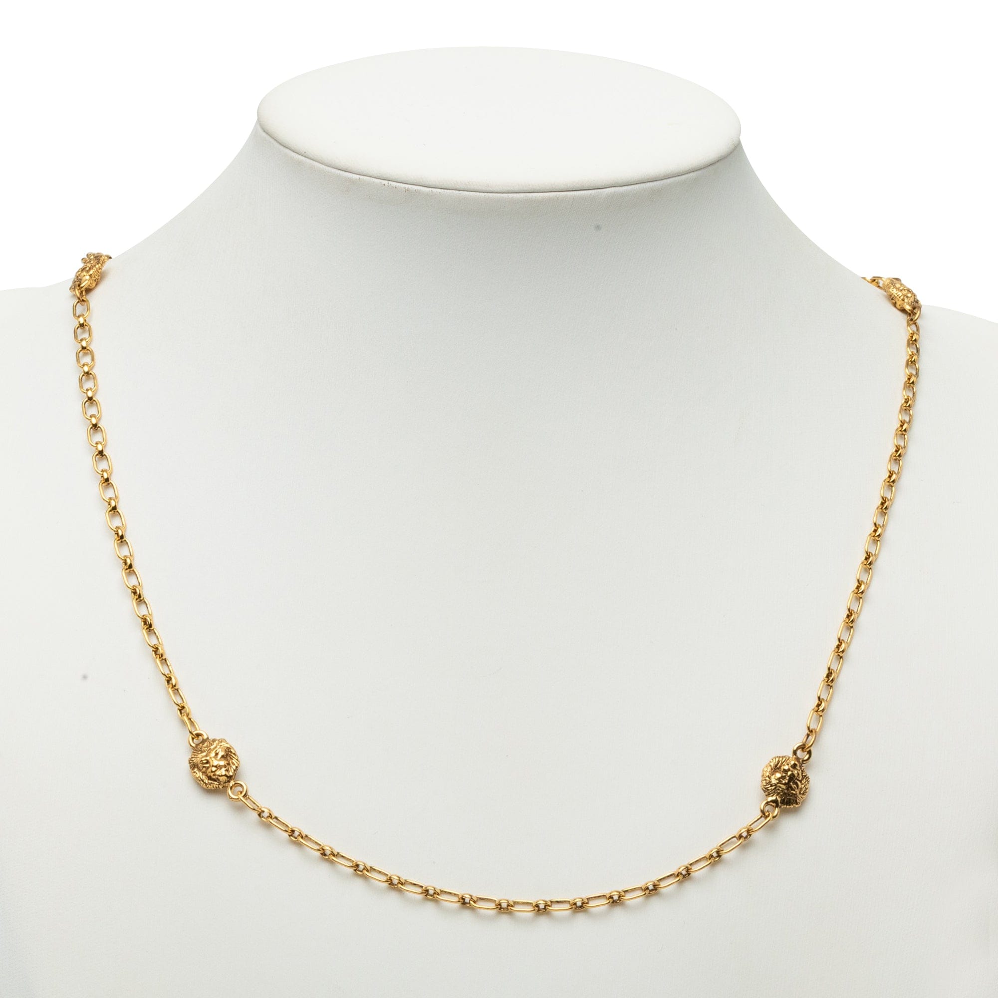 Chanel CC Gold Plated Lion Head Station Chain Long Necklace
