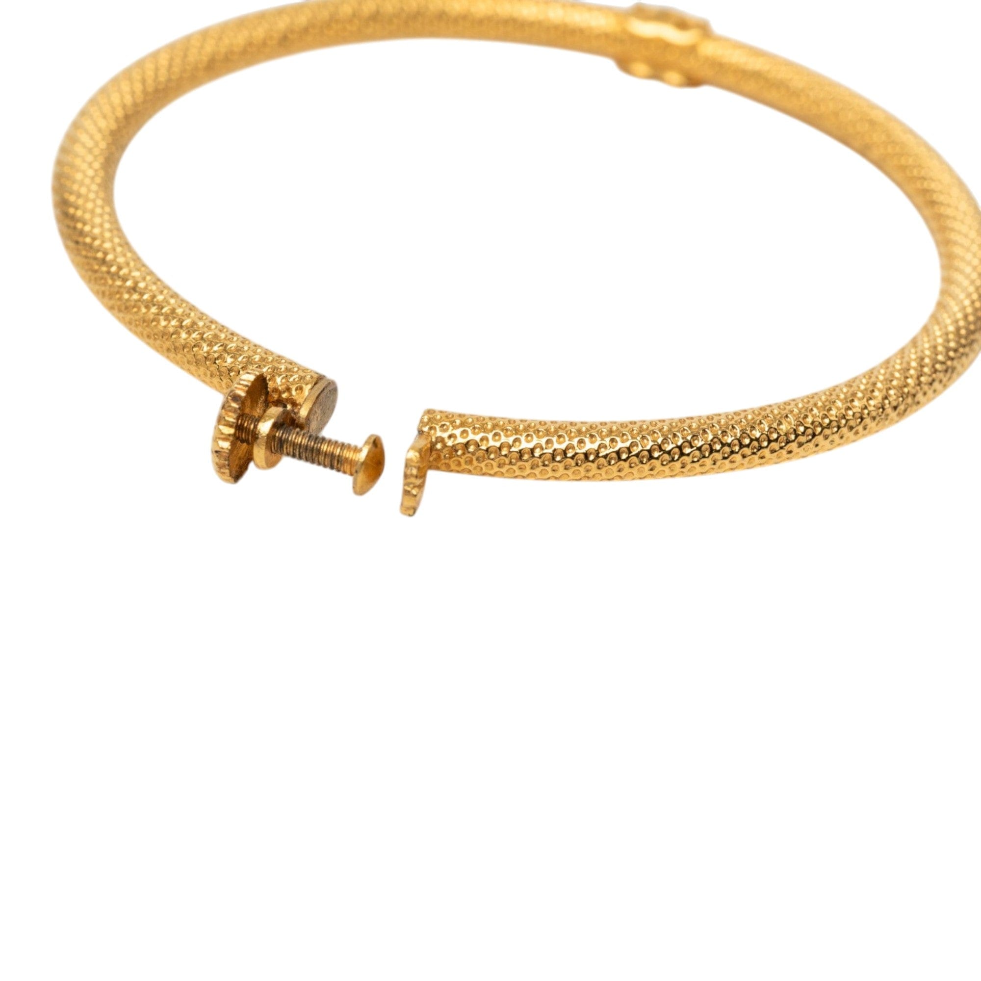 Chanel CC Gold Plated Textured Hoop Screw Back Earrings