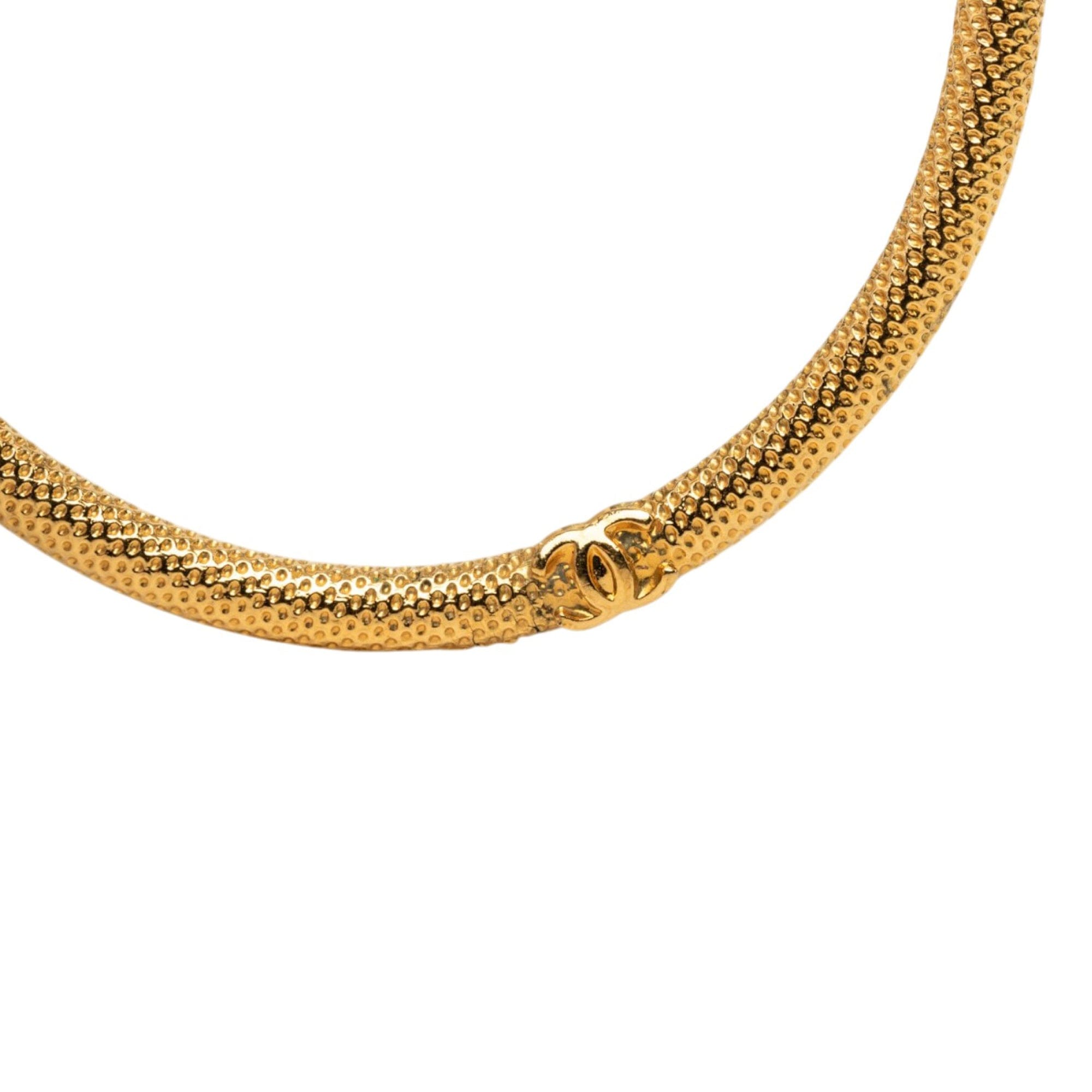 Chanel CC Gold Plated Textured Hoop Screw Back Earrings
