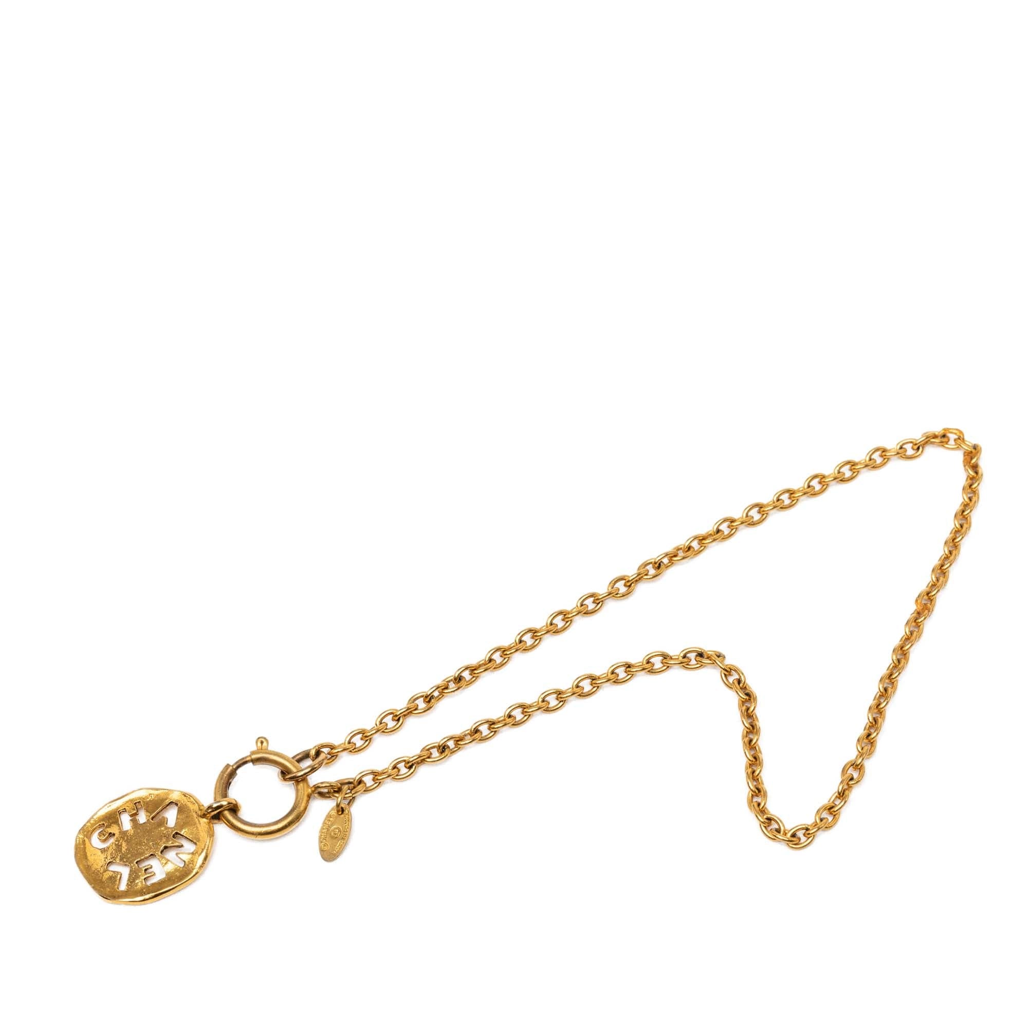 Chanel Gold Plated Cut Out Logo Pendant Necklace