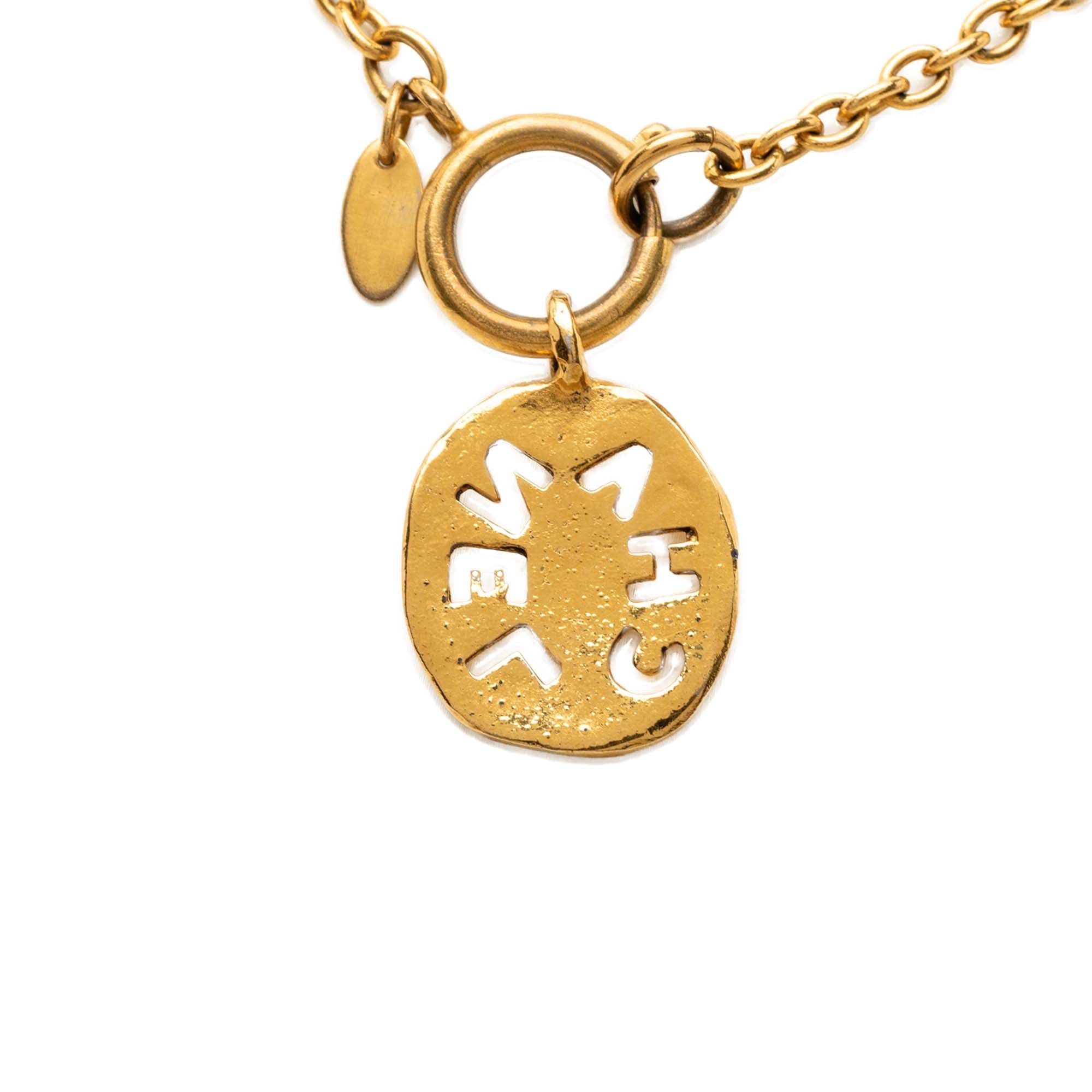 Chanel Gold Plated Cut Out Logo Pendant Necklace