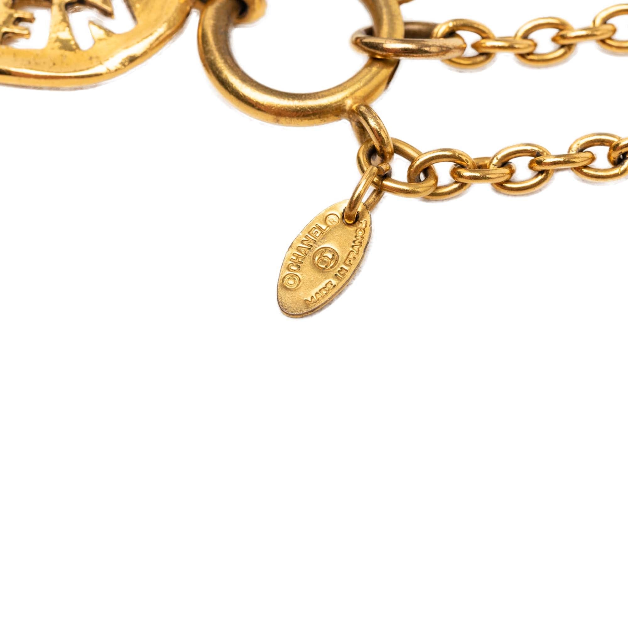Chanel Gold Plated Cut Out Logo Pendant Necklace