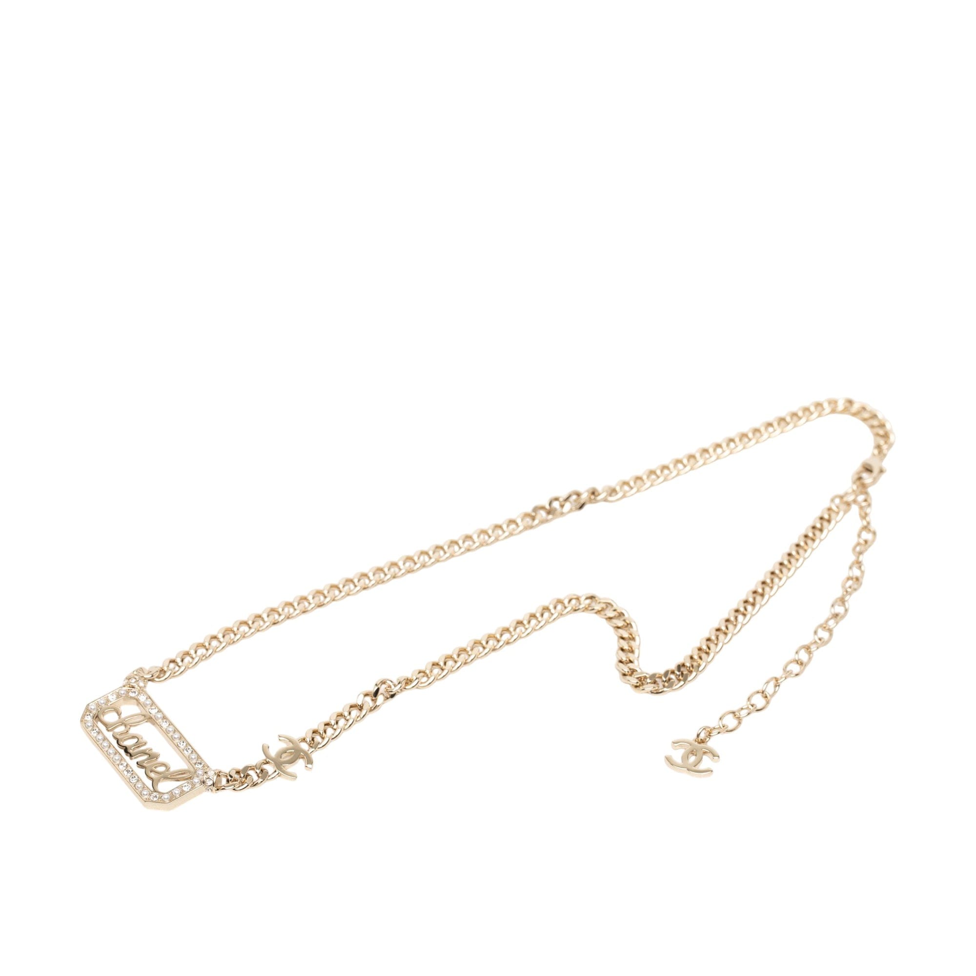 Chanel CC Gold Plated Strass Logo Choker Necklace