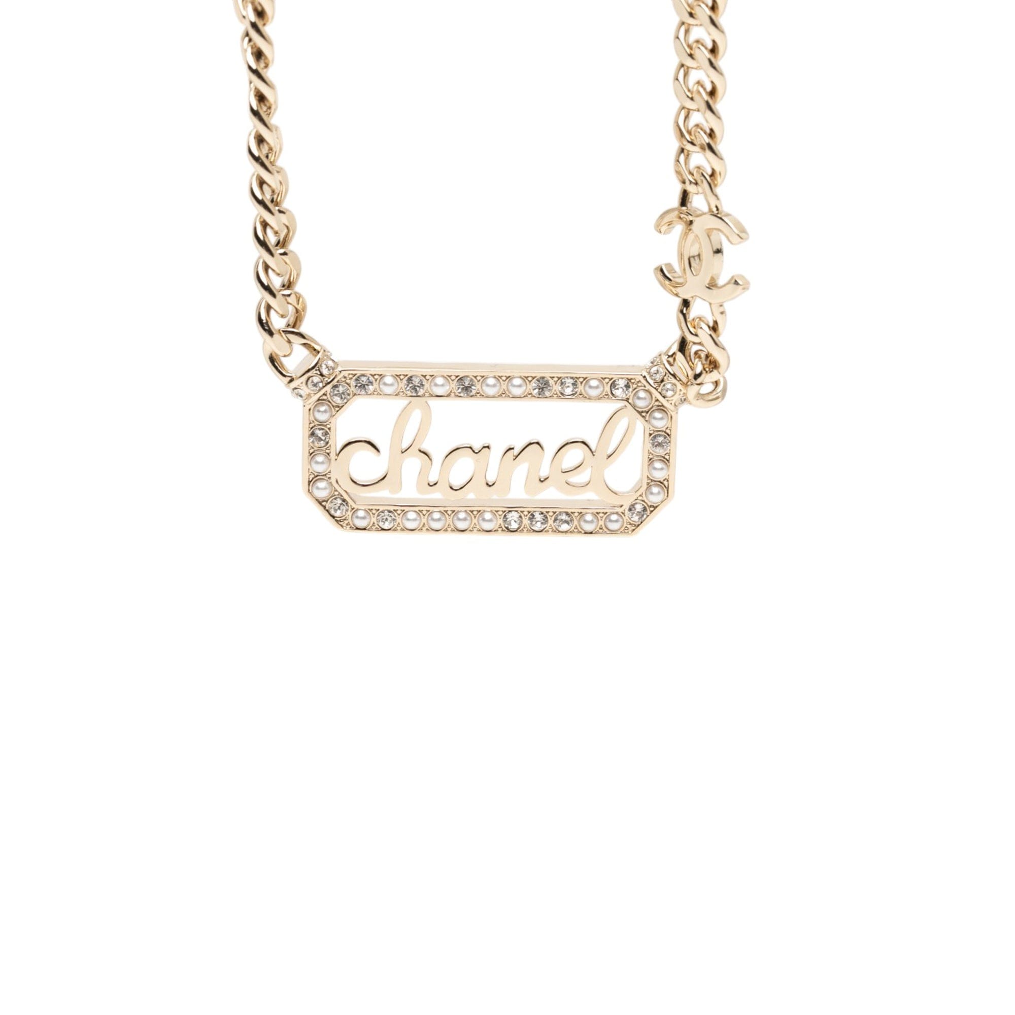 Chanel CC Gold Plated Strass Logo Choker Necklace