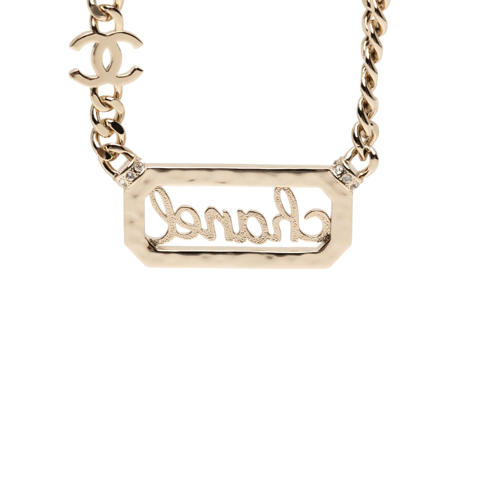 Chanel CC Gold Plated Strass Logo Choker Necklace