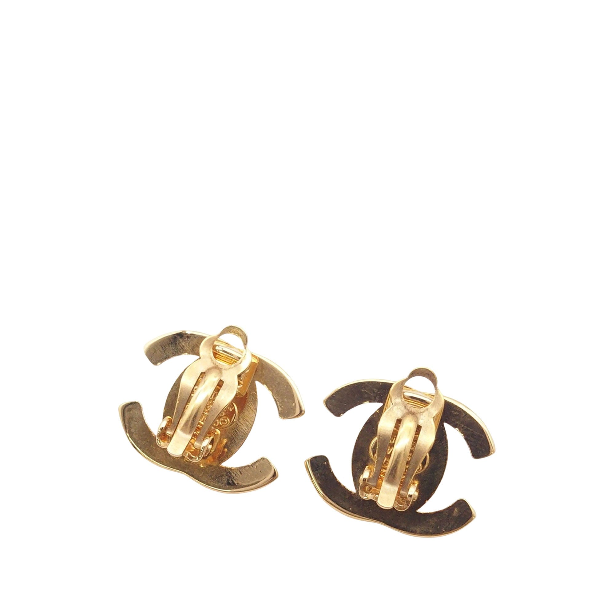 Chanel CC Gold Plated Turn Lock Clip on Earrings