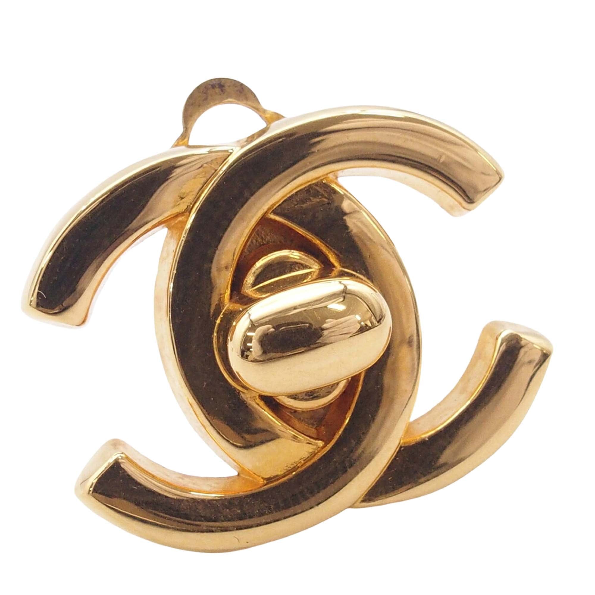 Chanel CC Gold Plated Turn Lock Clip on Earrings