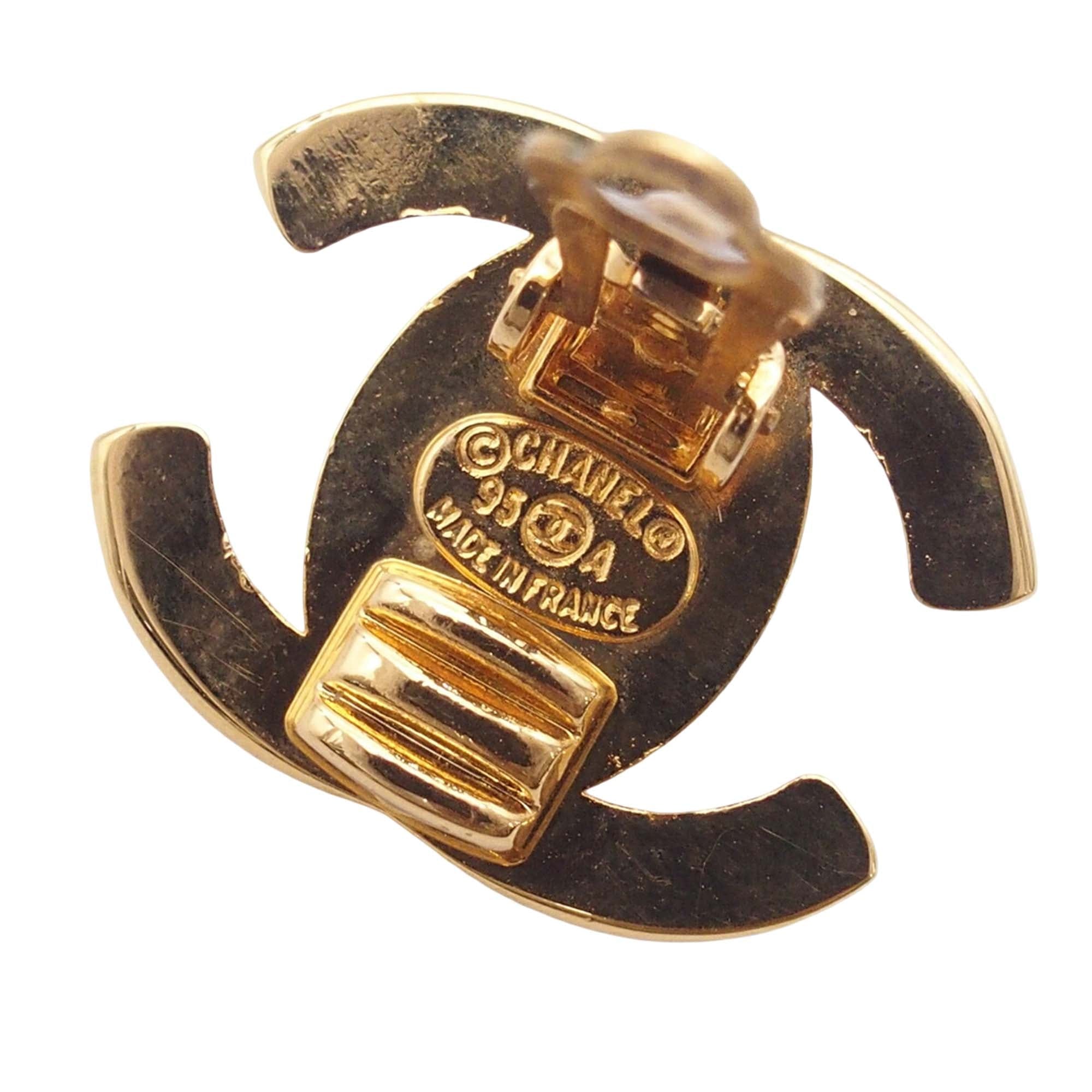 Chanel CC Gold Plated Turn Lock Clip on Earrings