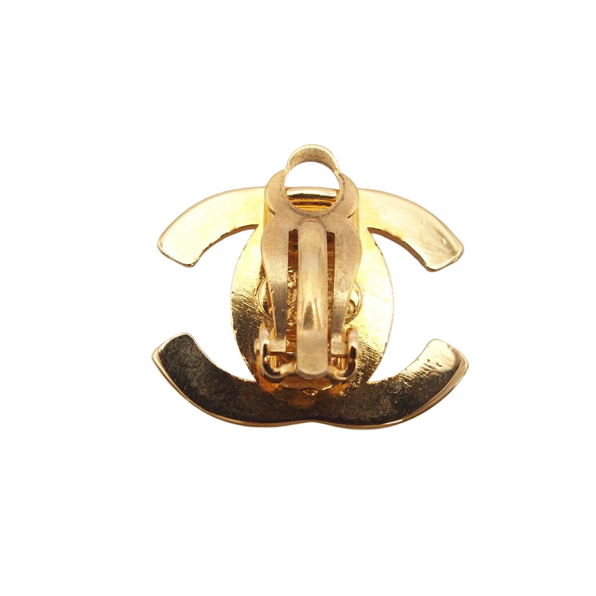 Chanel CC Gold Plated Turn Lock Clip on Earrings