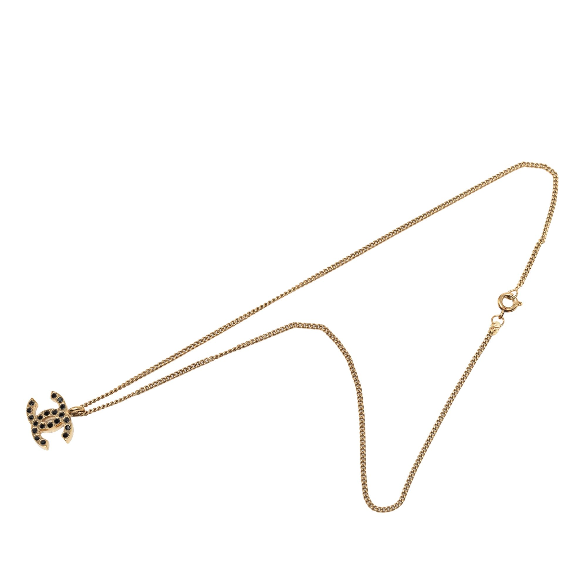 Chanel CC Gold Plated Strass Pendant Necklace