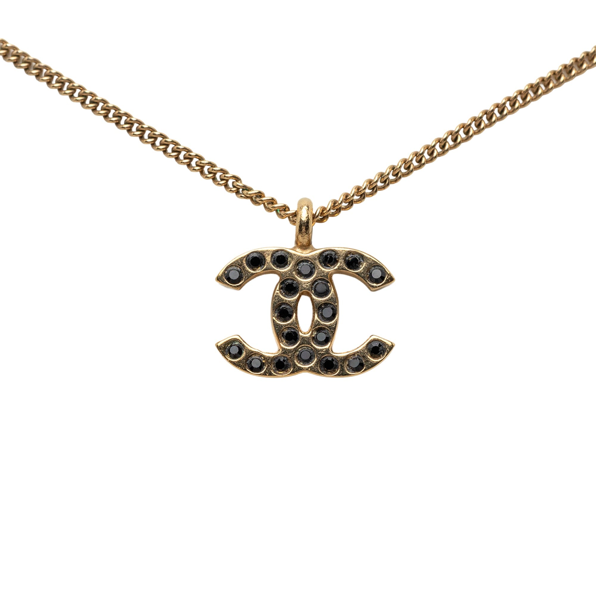 Chanel CC Gold Plated Strass Pendant Necklace