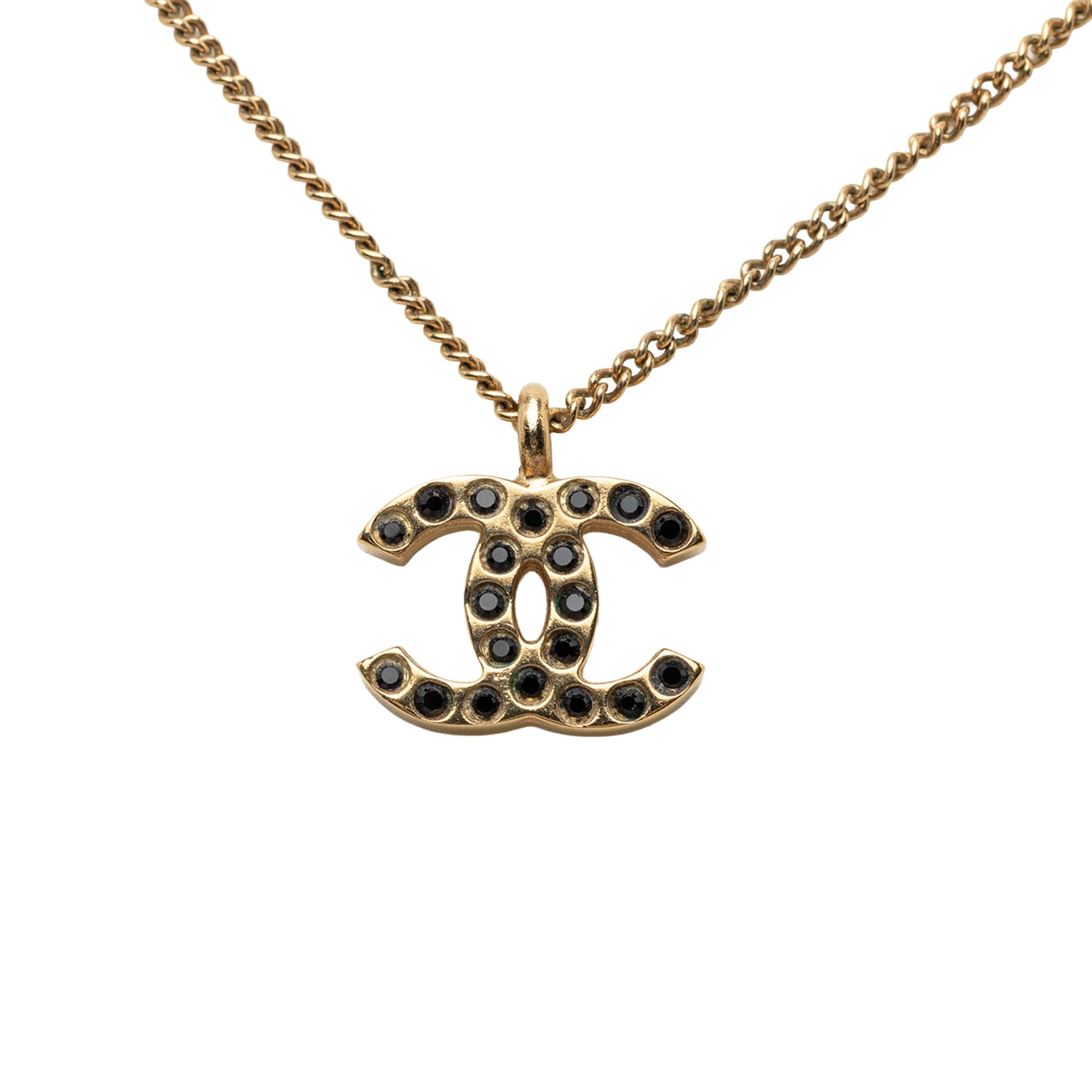 Chanel CC Gold Plated Strass Pendant Necklace