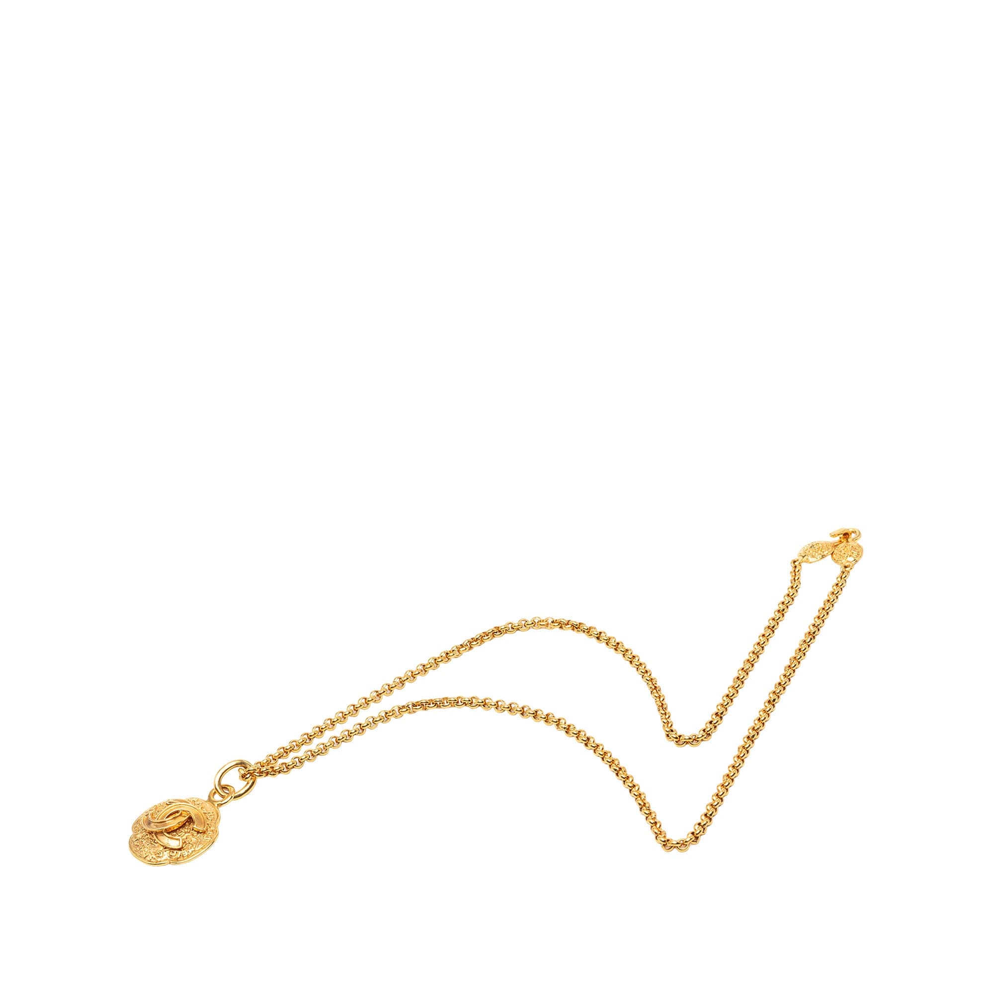 Chanel CC Gold Plated Medallion Pendant Necklace