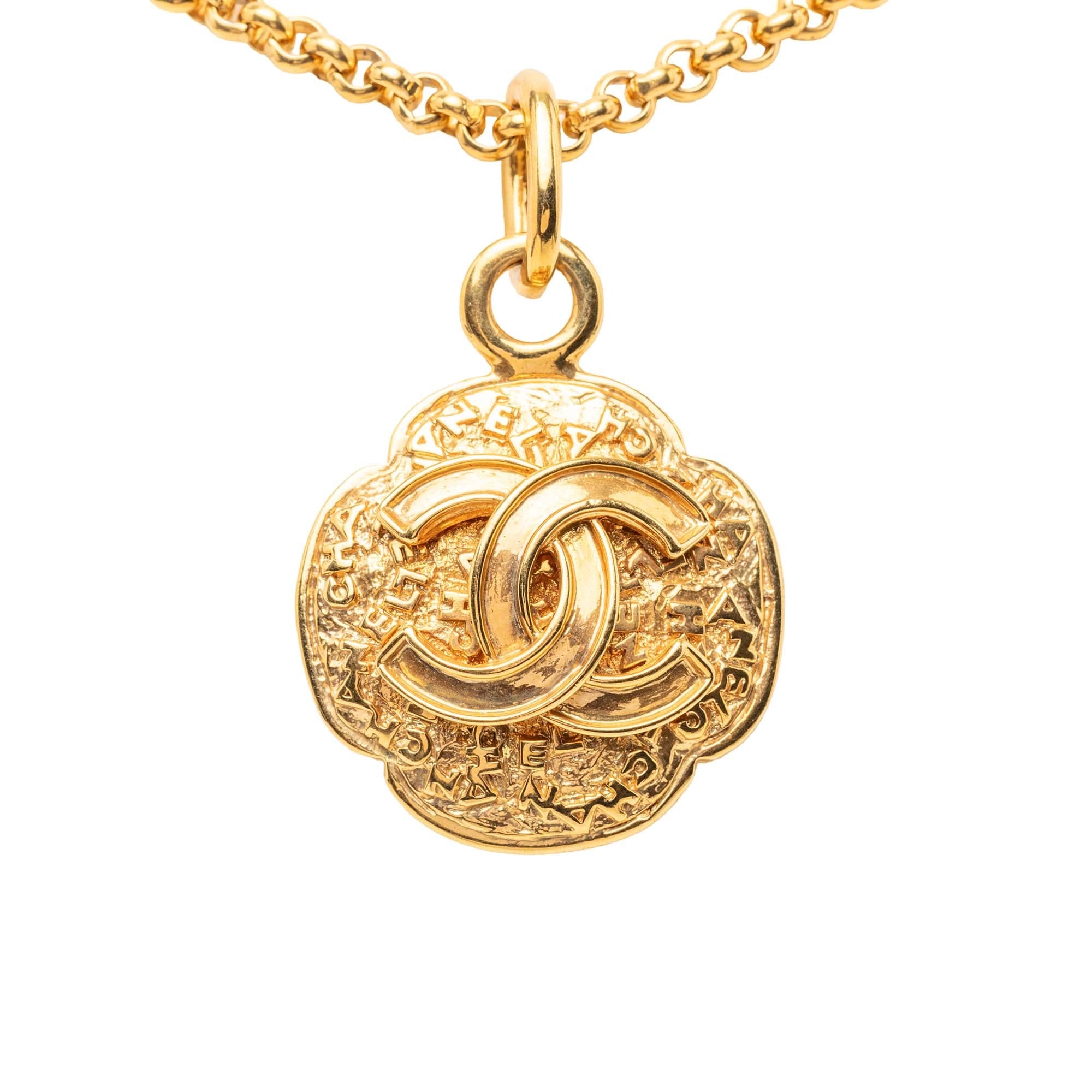Chanel CC Gold Plated Medallion Pendant Necklace