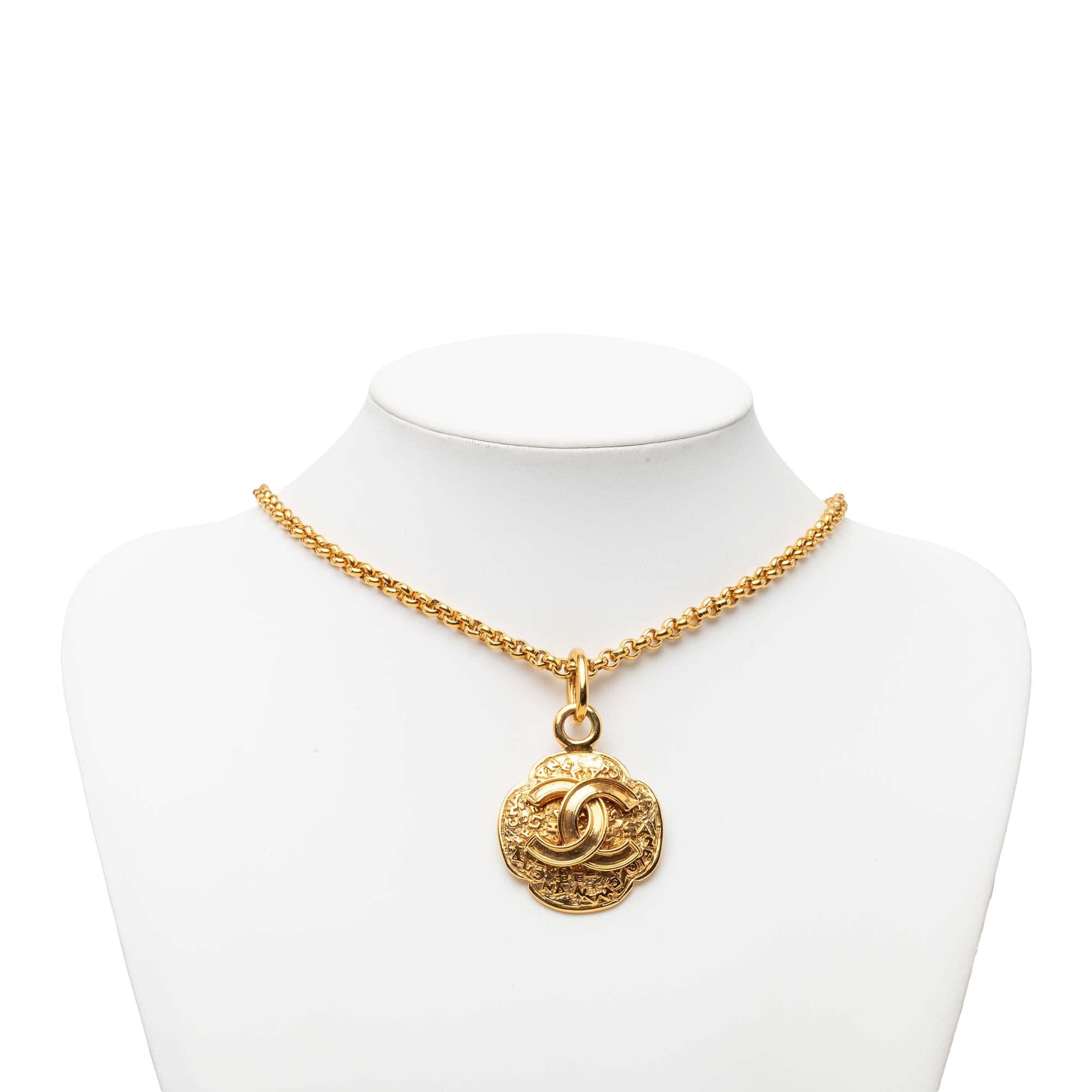 Chanel CC Gold Plated Medallion Pendant Necklace