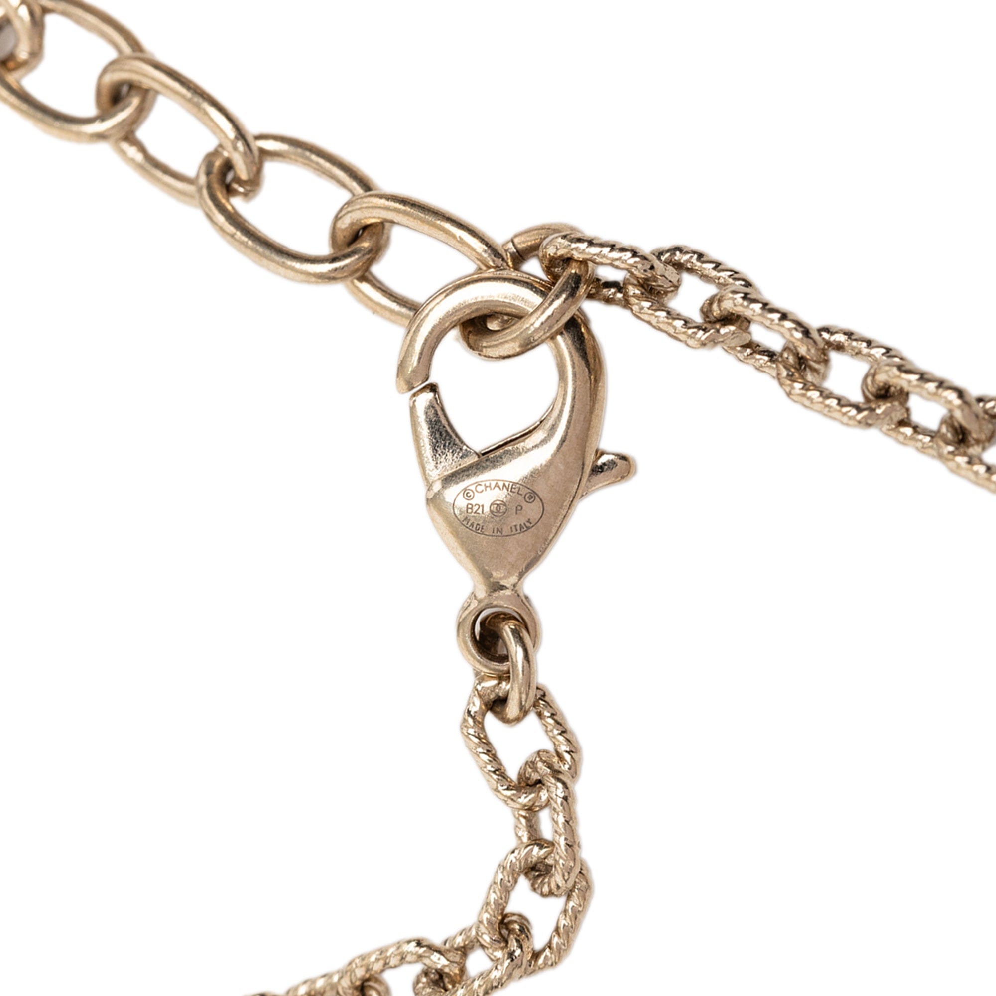 Chanel CC Gold Plated Faux Pearl Flower and Strass Heart Pendant Necklace