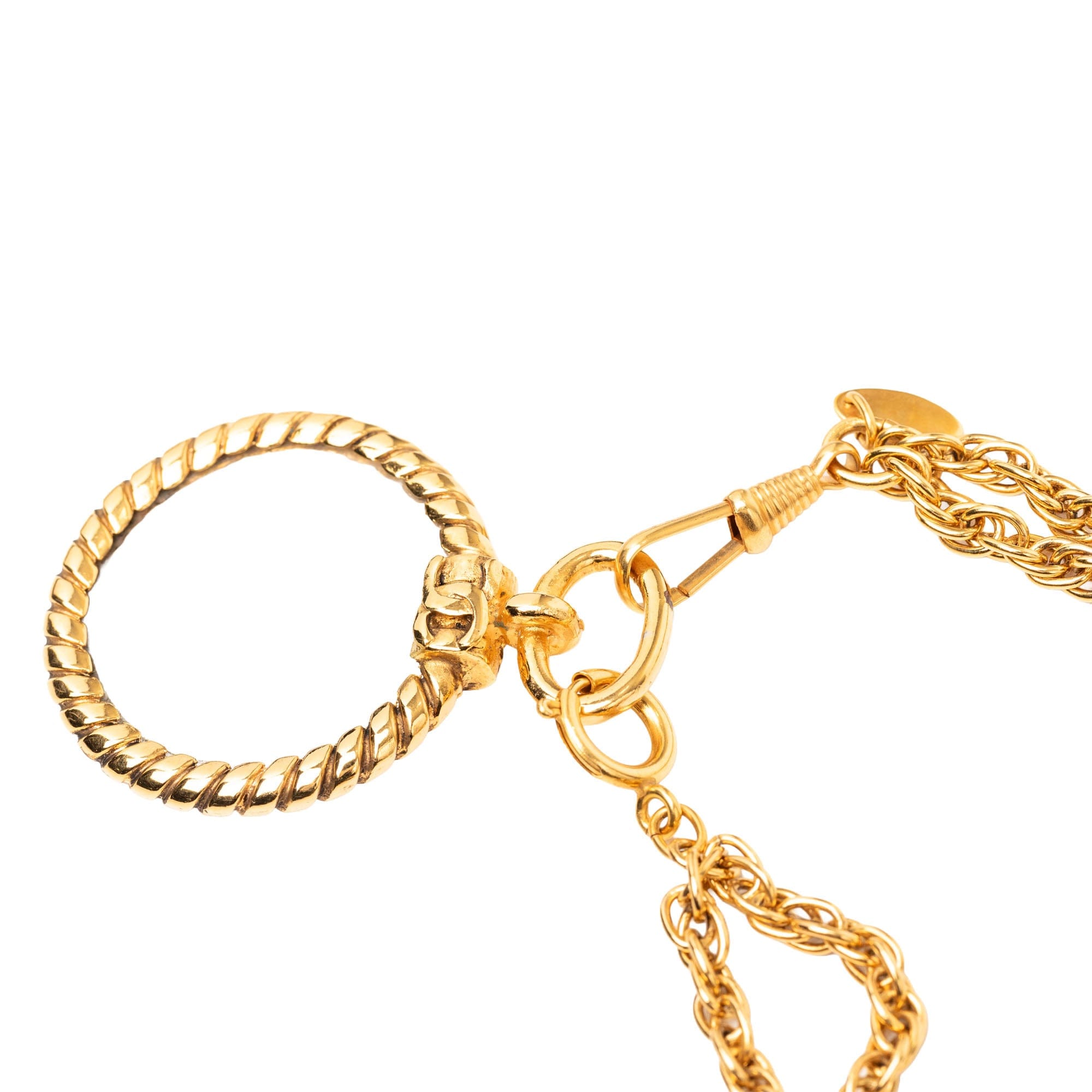 Chanel CC Gold Plated Double Chain Loupe Magnifying Glass Pendant Necklace
