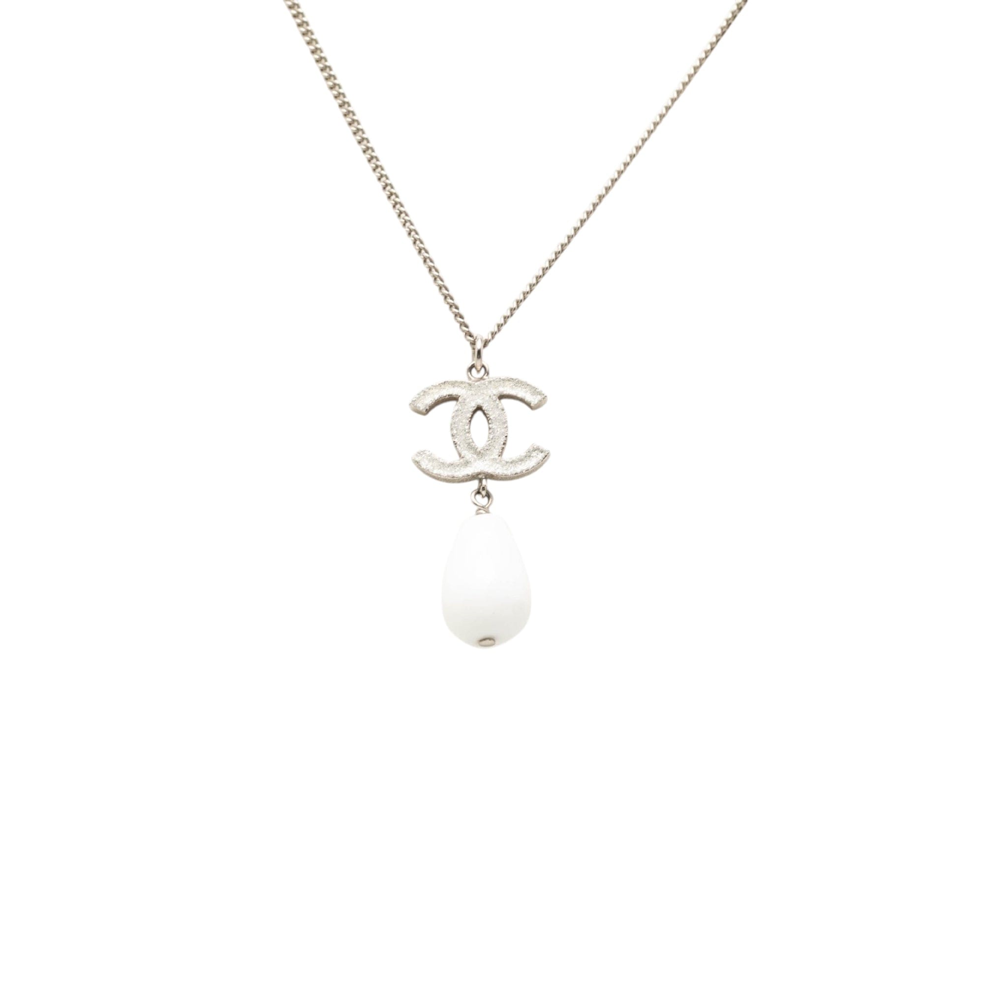 Chanel CC Brass Faux Pearl Pendant Necklace