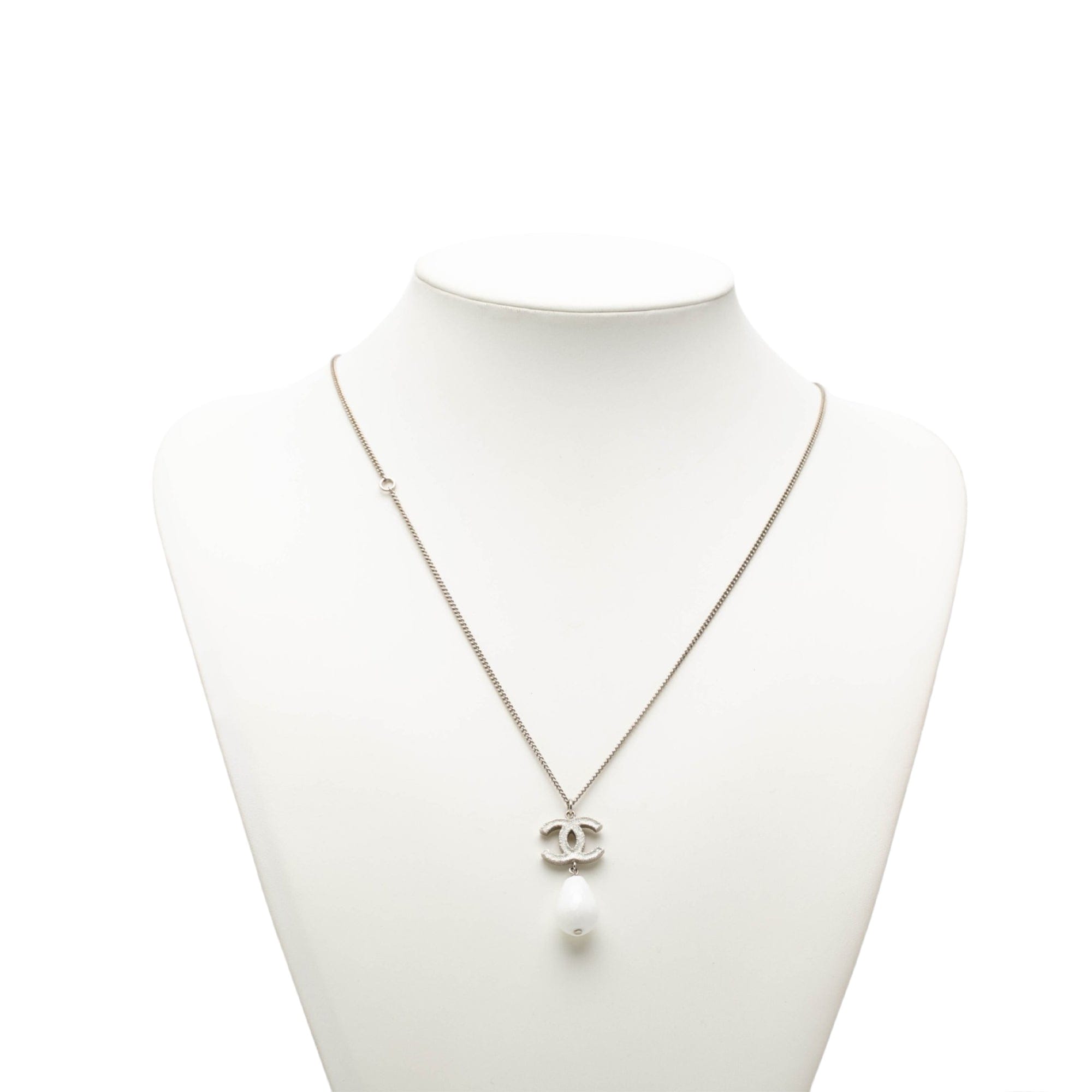 Chanel CC Brass Faux Pearl Pendant Necklace