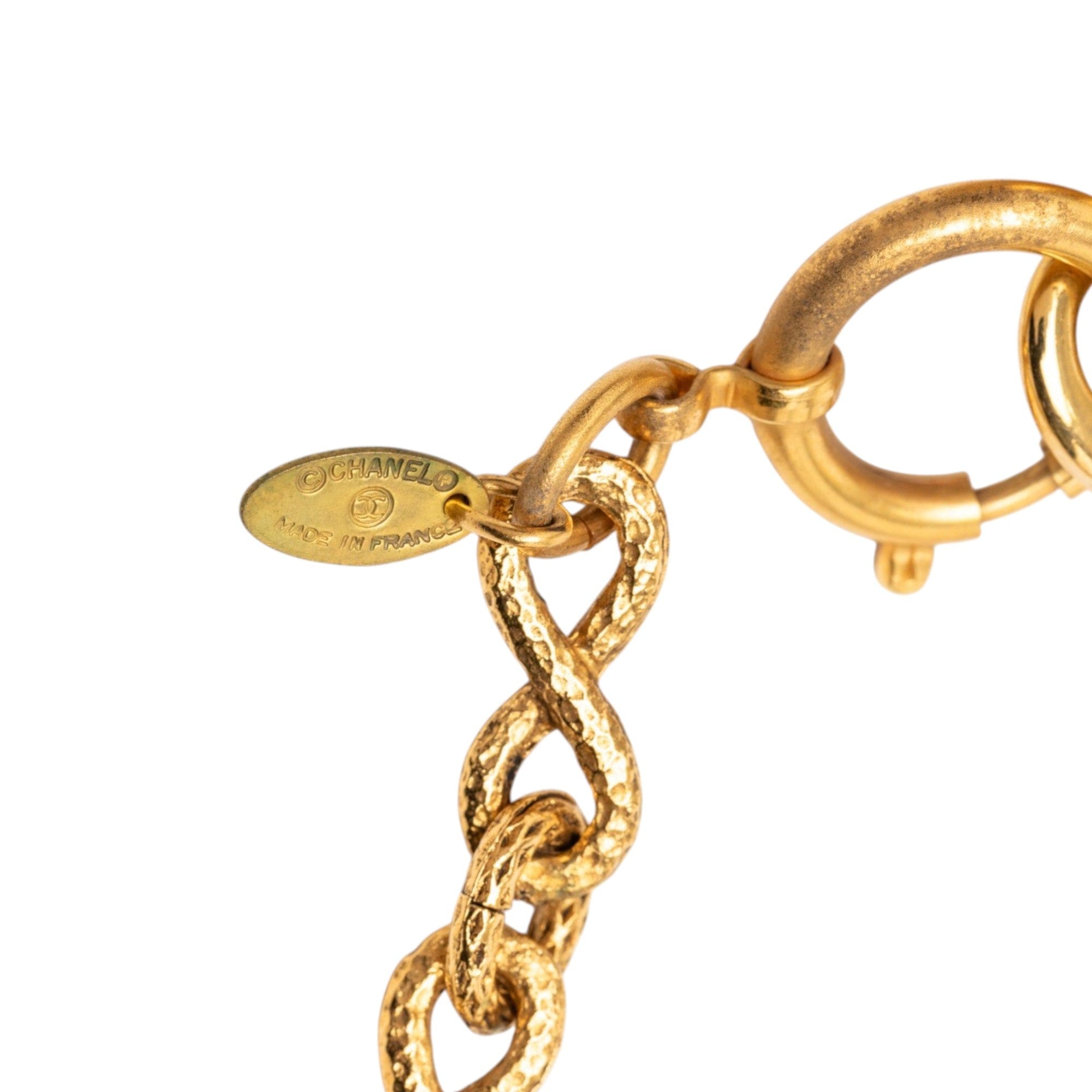 Chanel CC Gold Plated Hammered Round Pendant Necklace