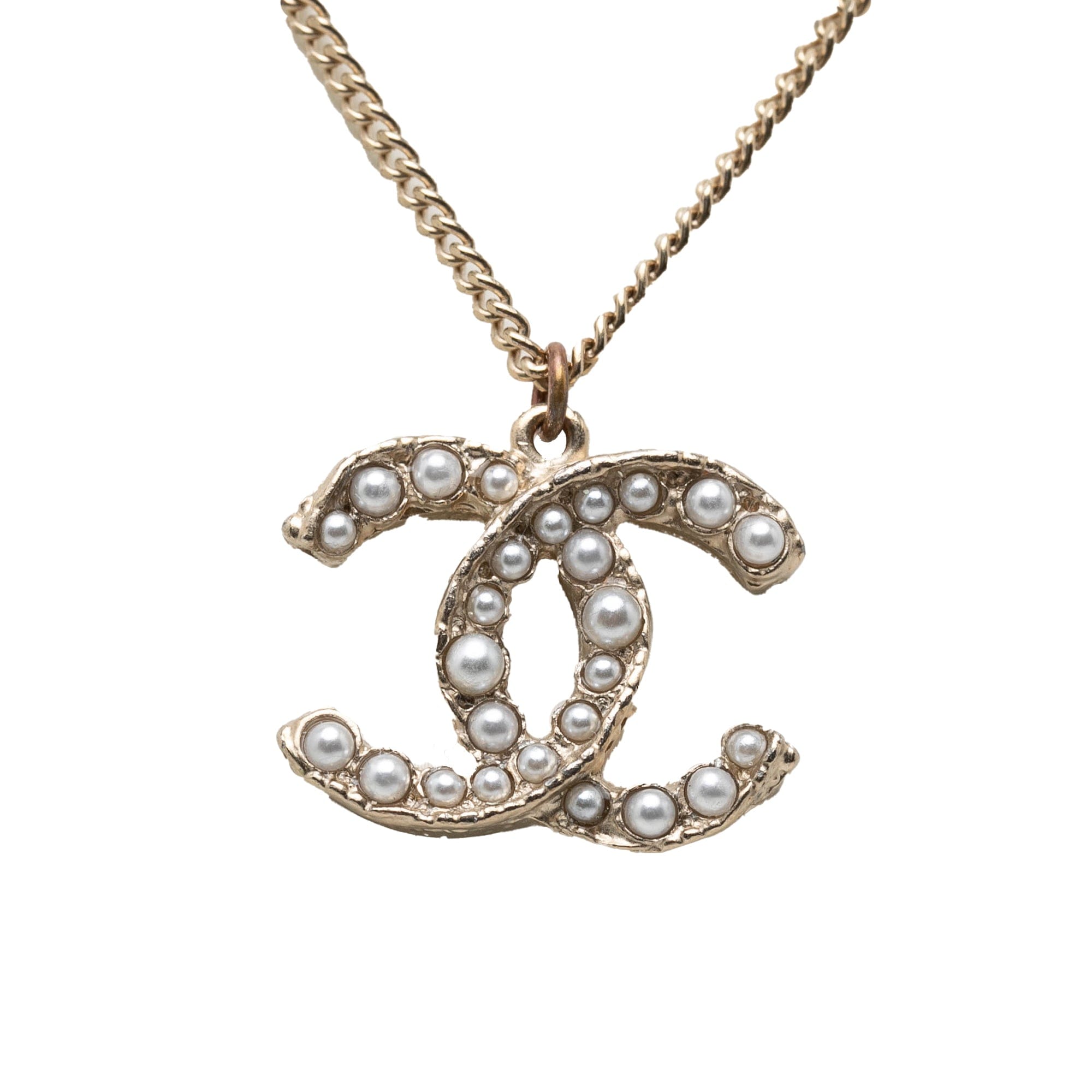 Chanel CC Gold Plated Faux Pearl Pendant Necklace