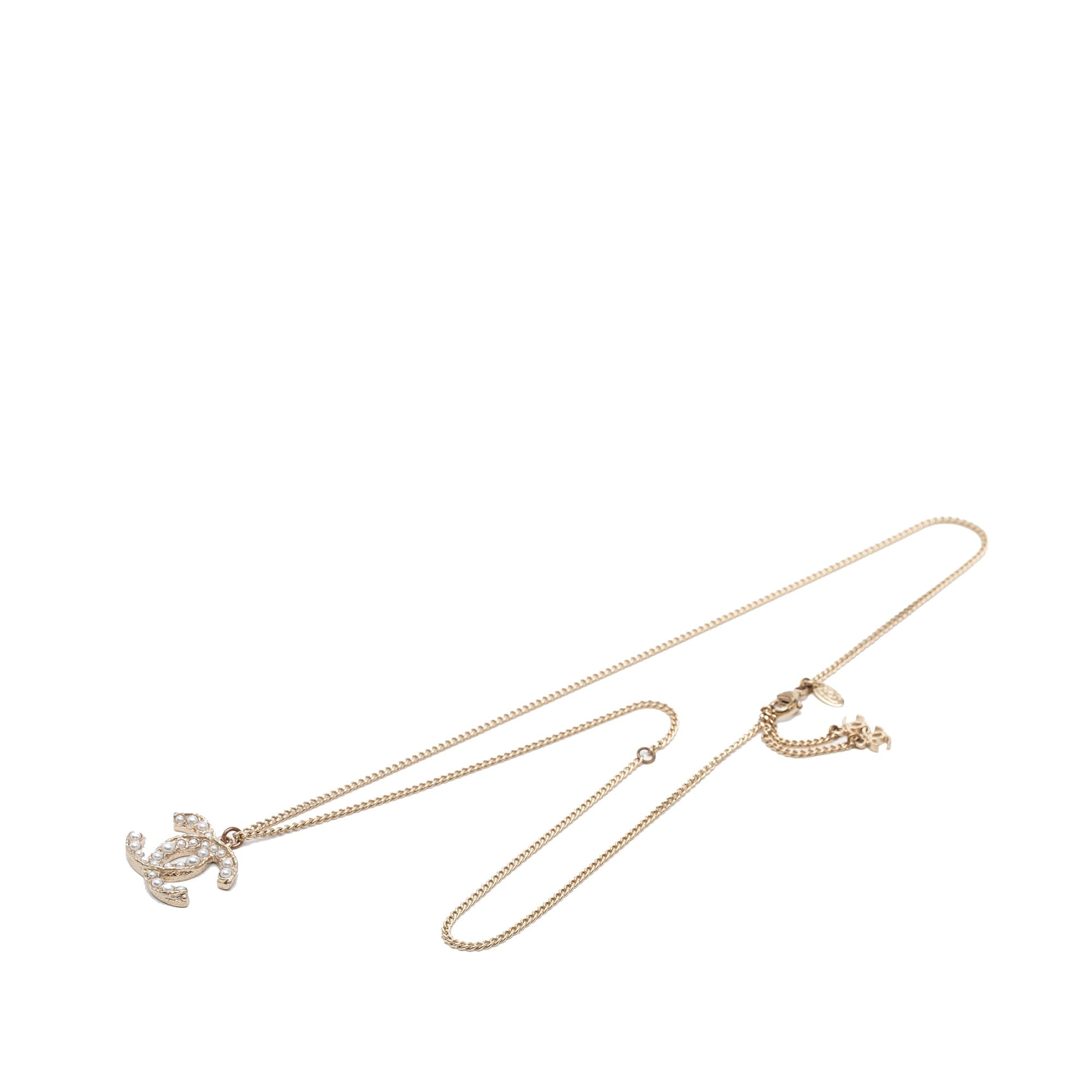 Chanel CC Gold Plated Faux Pearl Pendant Necklace