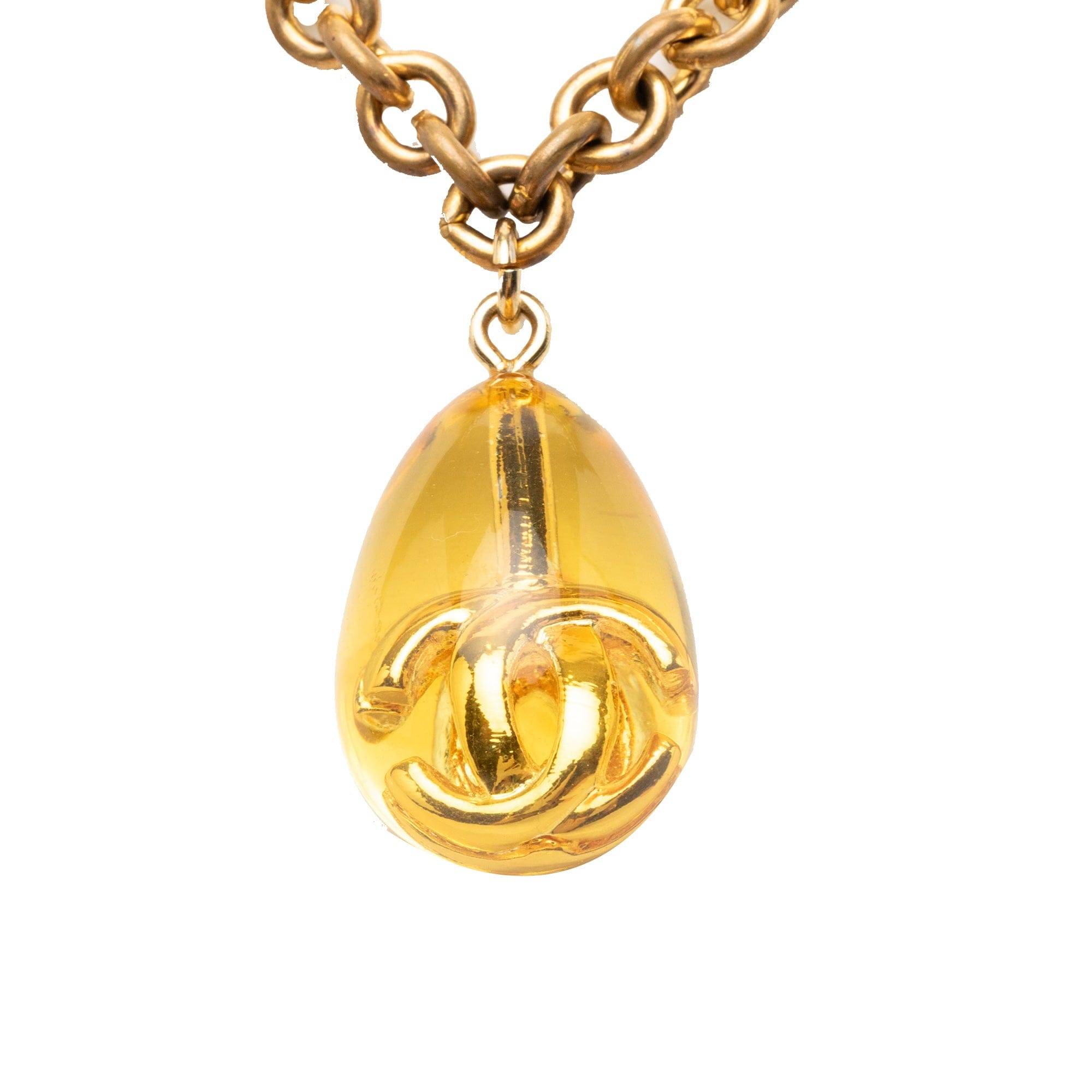 Chanel CC Gold Plated Resin Teardrop Pendant Necklace
