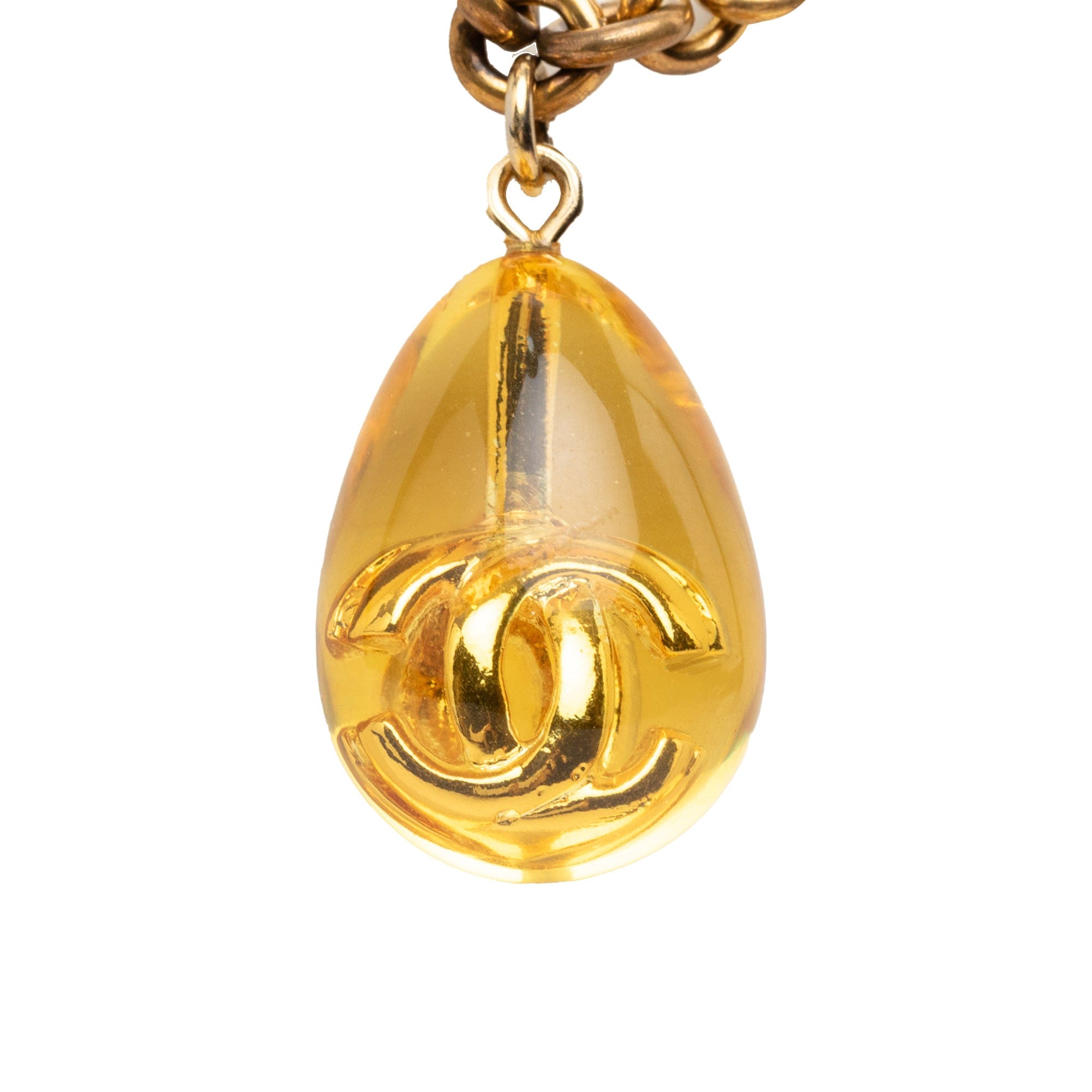 Chanel CC Gold Plated Resin Teardrop Pendant Necklace