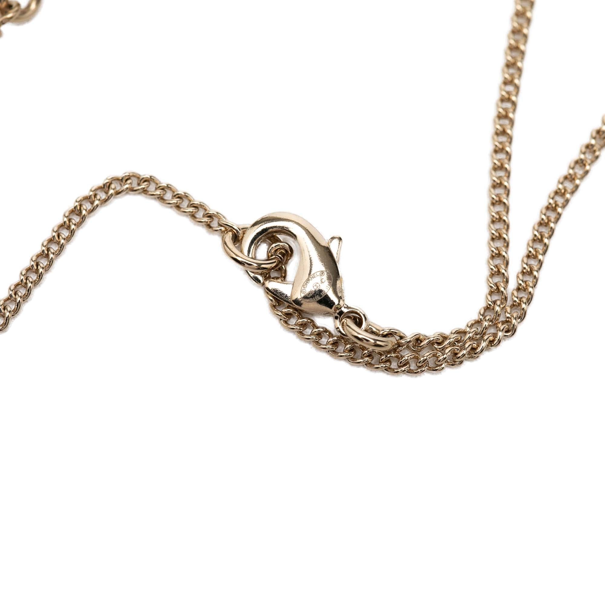Chanel CC Gold Plated Faux Pearl Strass Deer Pendant Necklace