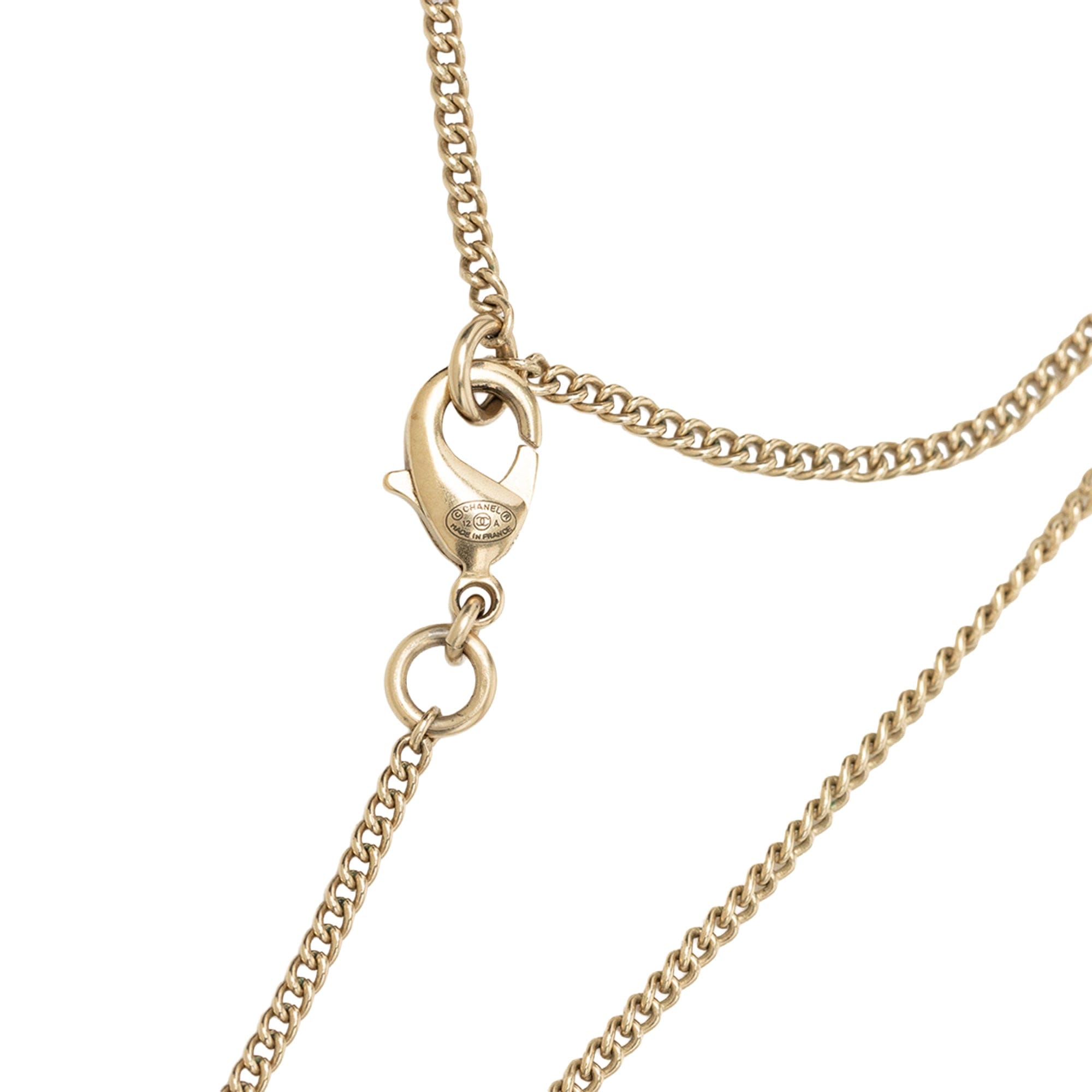 Chanel CC Gold Plated Strass Faux Pearl Drop Pendant Necklace