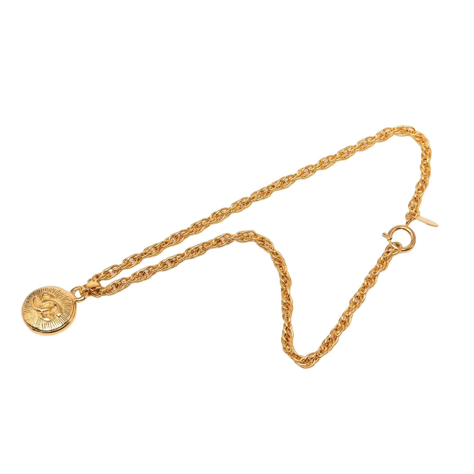Chanel CC Gold Plated Medallion Sunburst Pendant Necklace