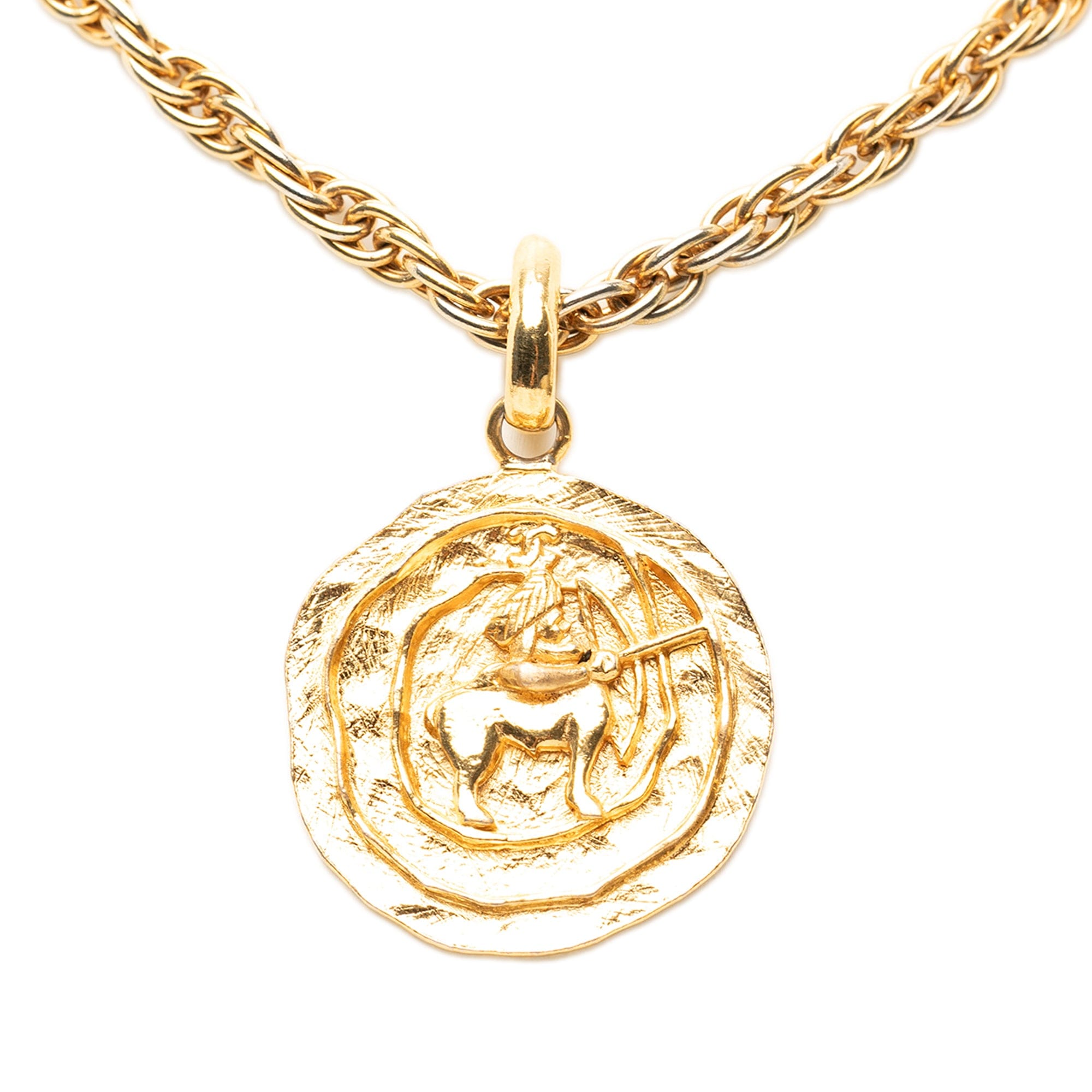 Chanel CC Gold Plated Centaur Medallion Pendant Necklace
