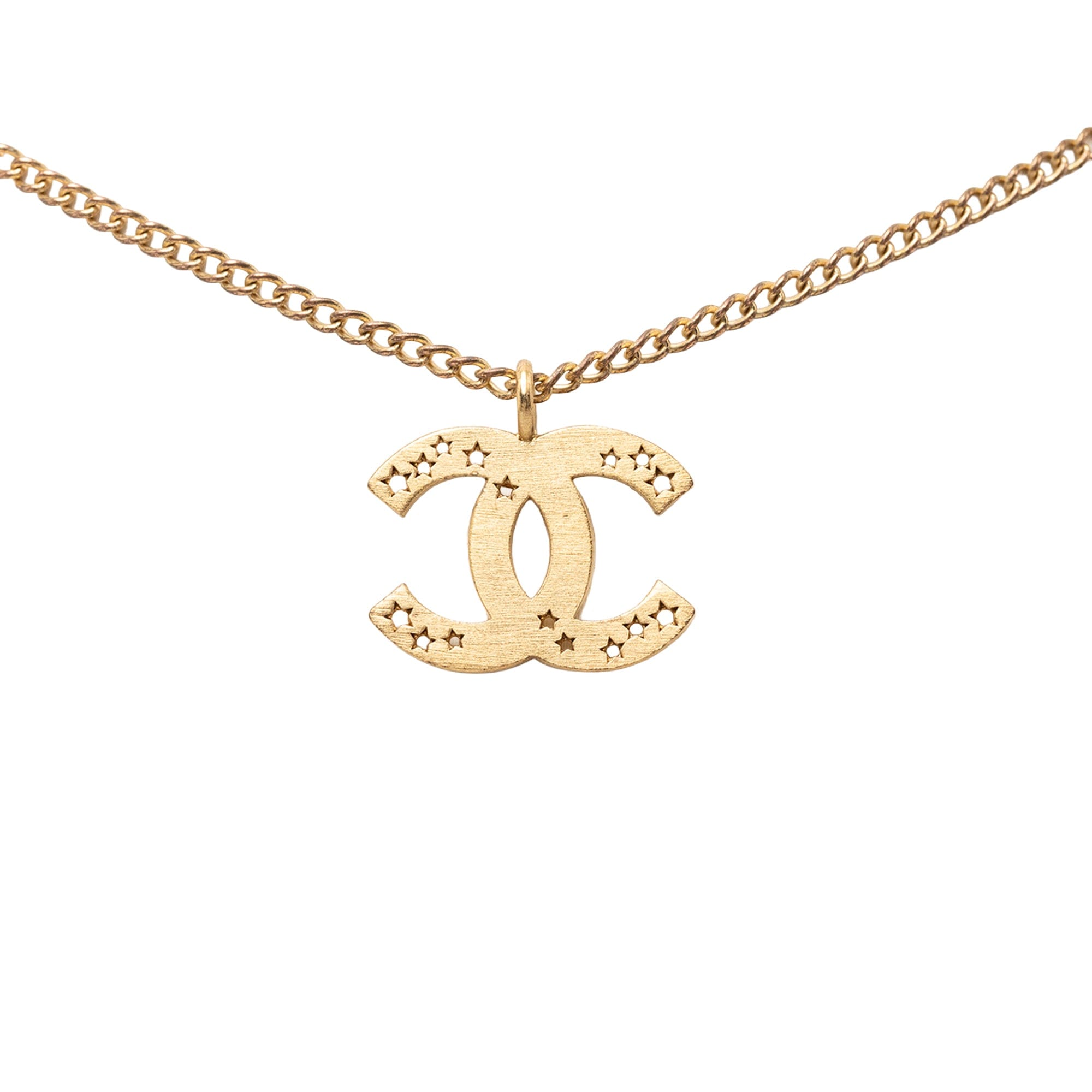 Chanel CC Gold Plated Star Cutout Pendant Necklace