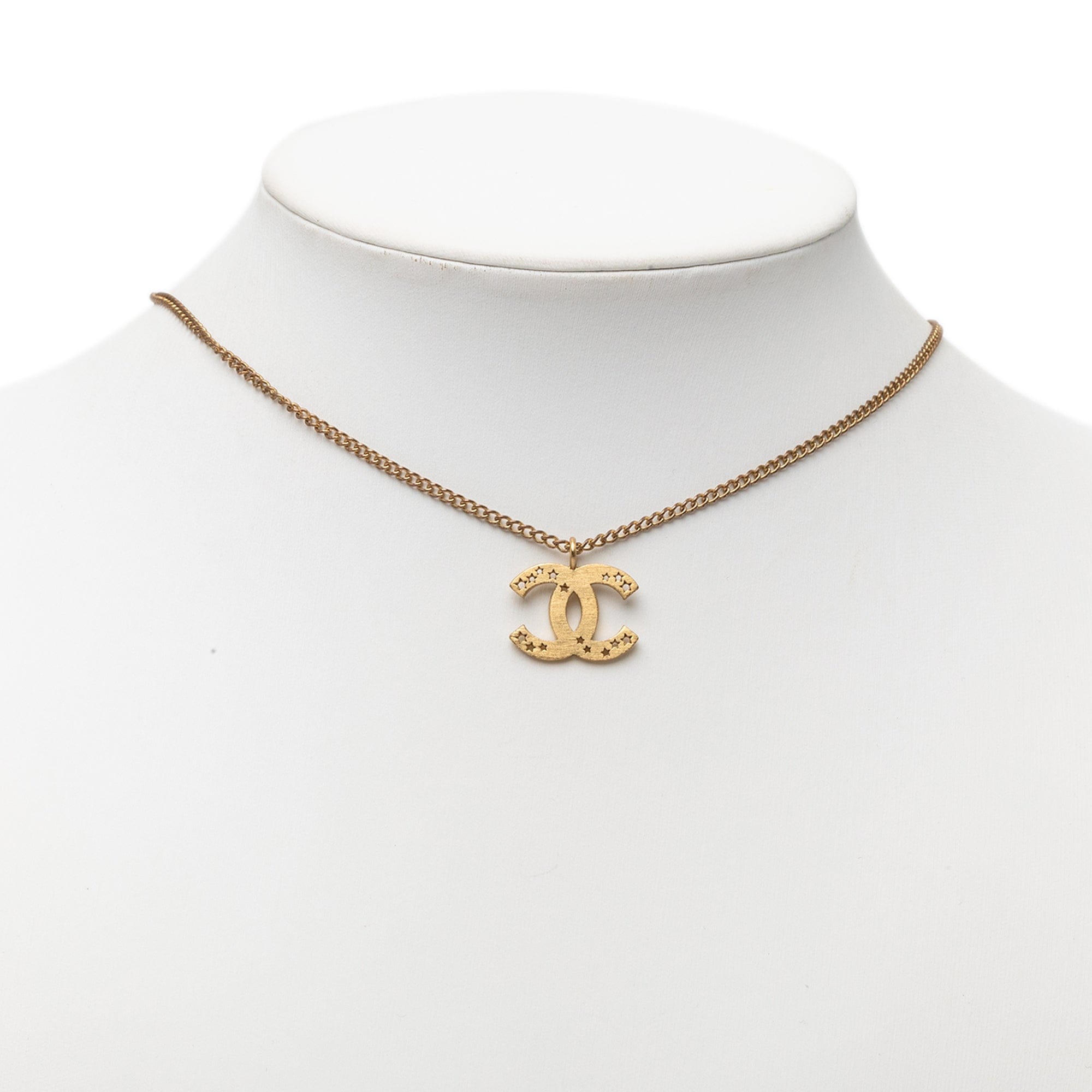Chanel CC Gold Plated Star Cutout Pendant Necklace