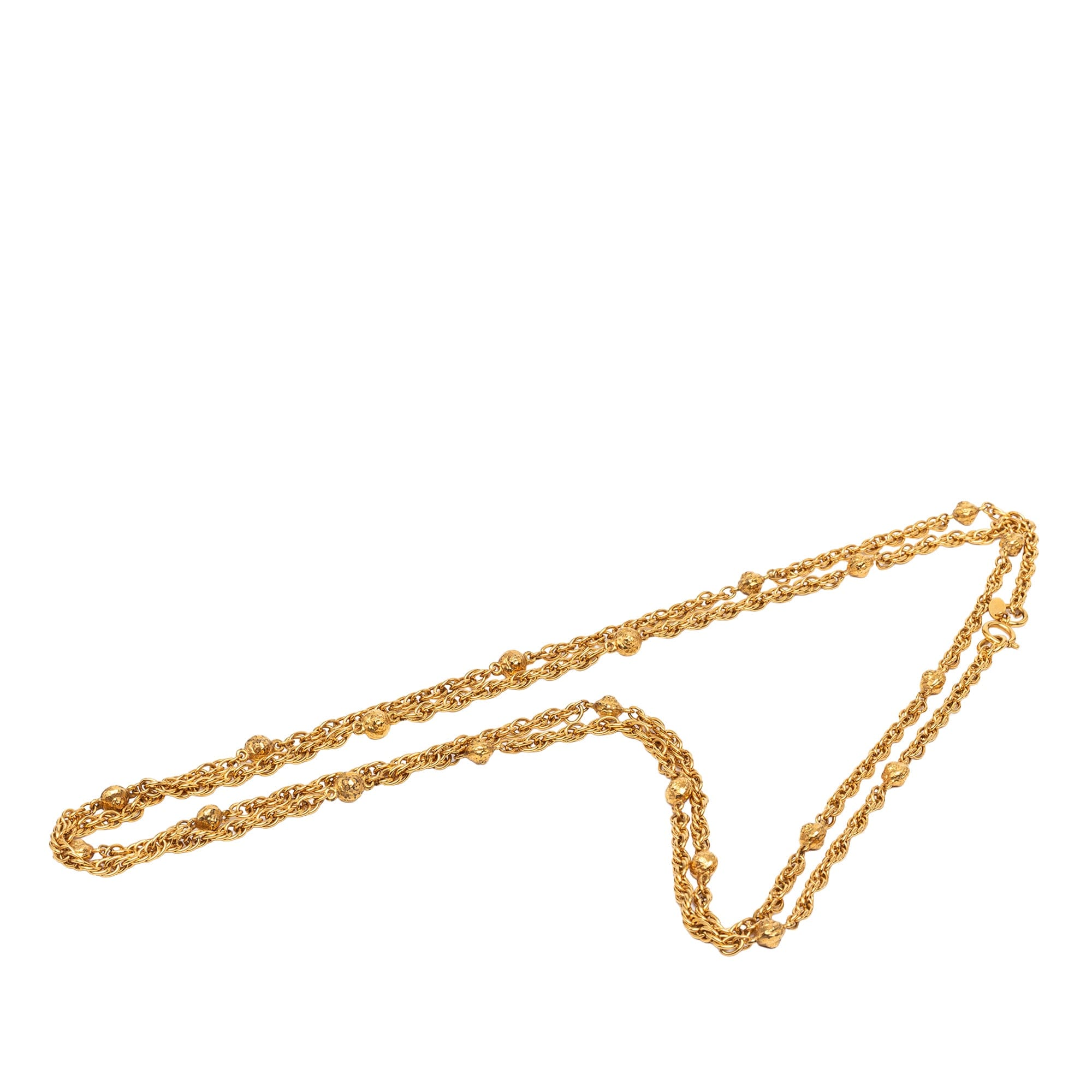 Chanel CC Gold Plated Station Chain Long Necklace