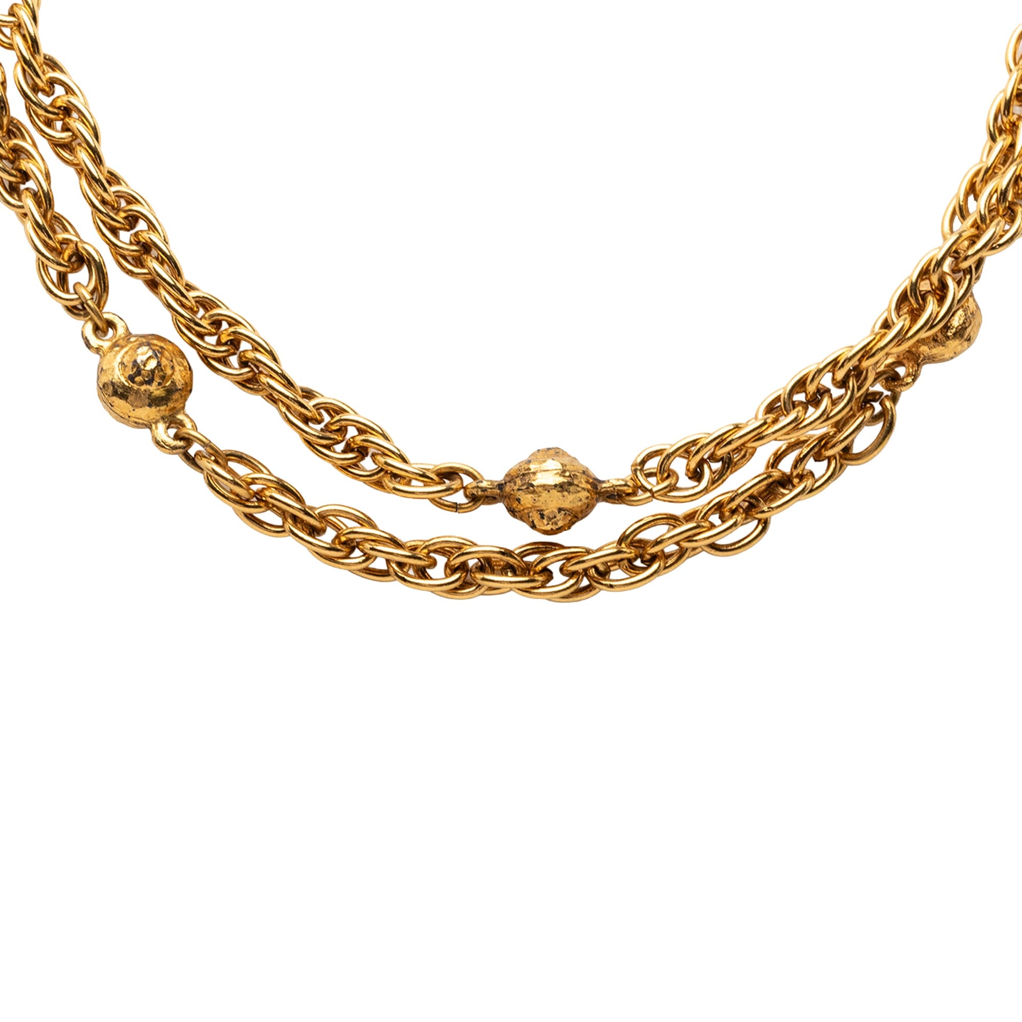 Chanel CC Gold Plated Station Chain Long Necklace
