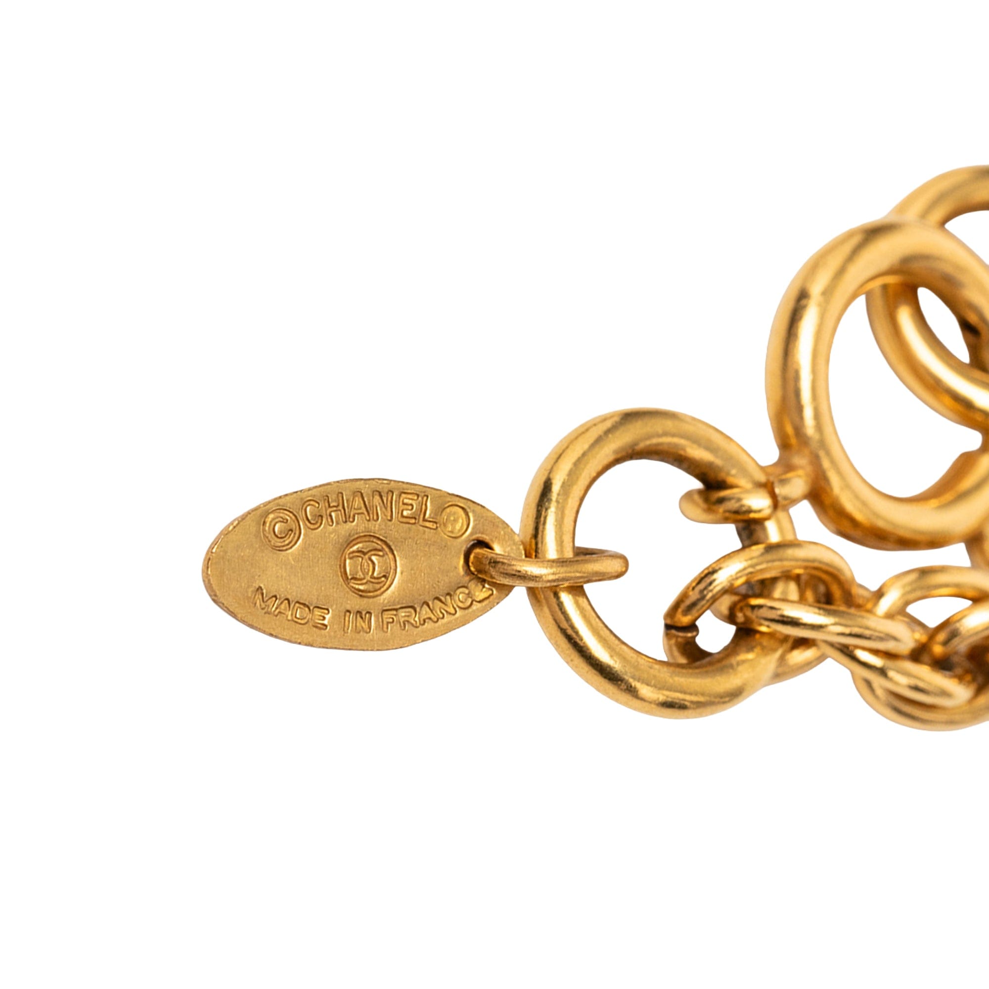Chanel CC Gold Plated Station Chain Long Necklace