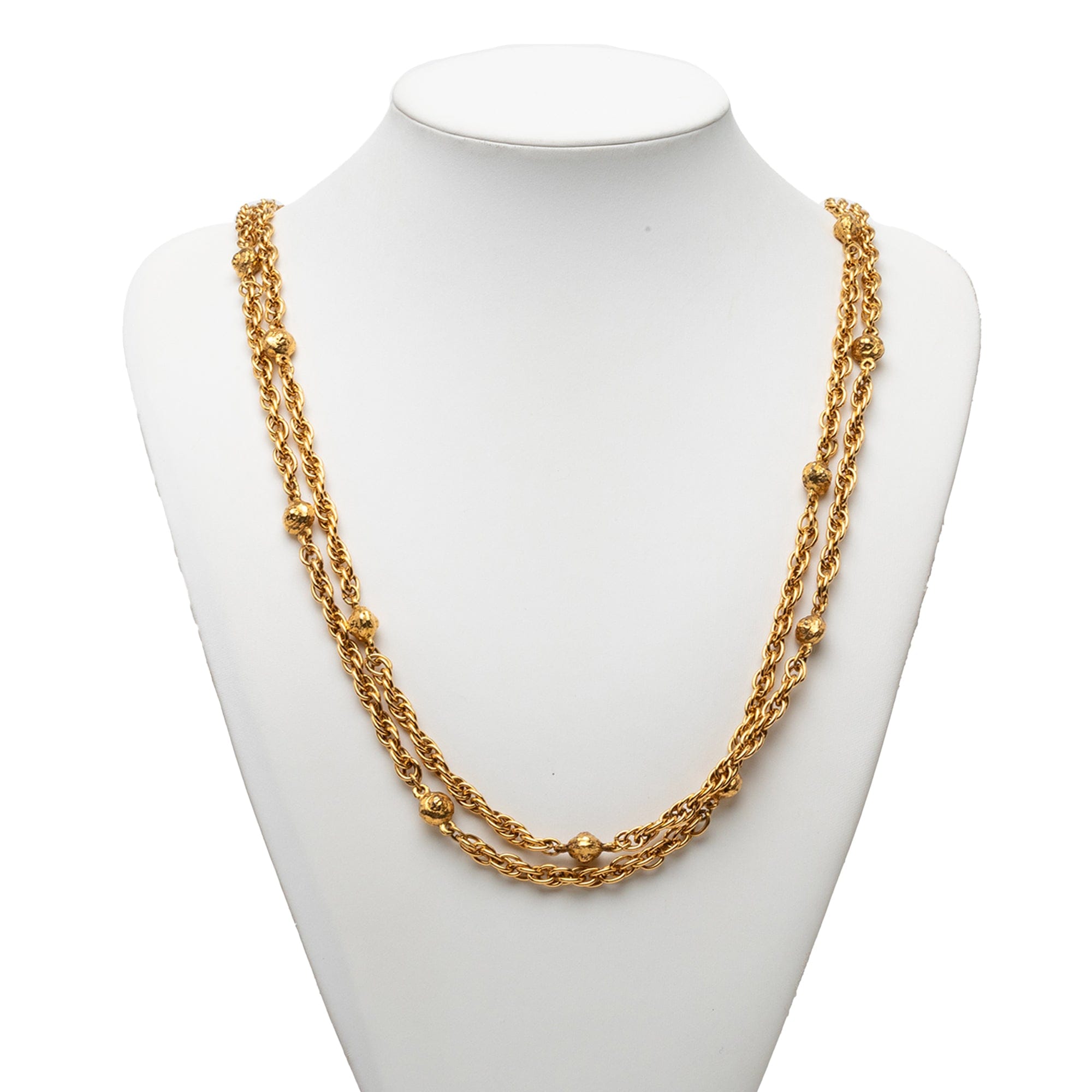 Chanel CC Gold Plated Station Chain Long Necklace