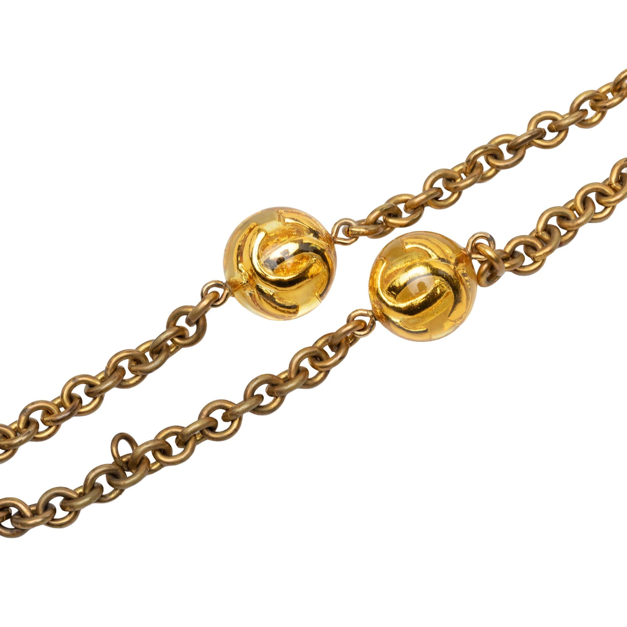 Chanel CC Gold Plated Resin Lucite Ball Station Long Necklace